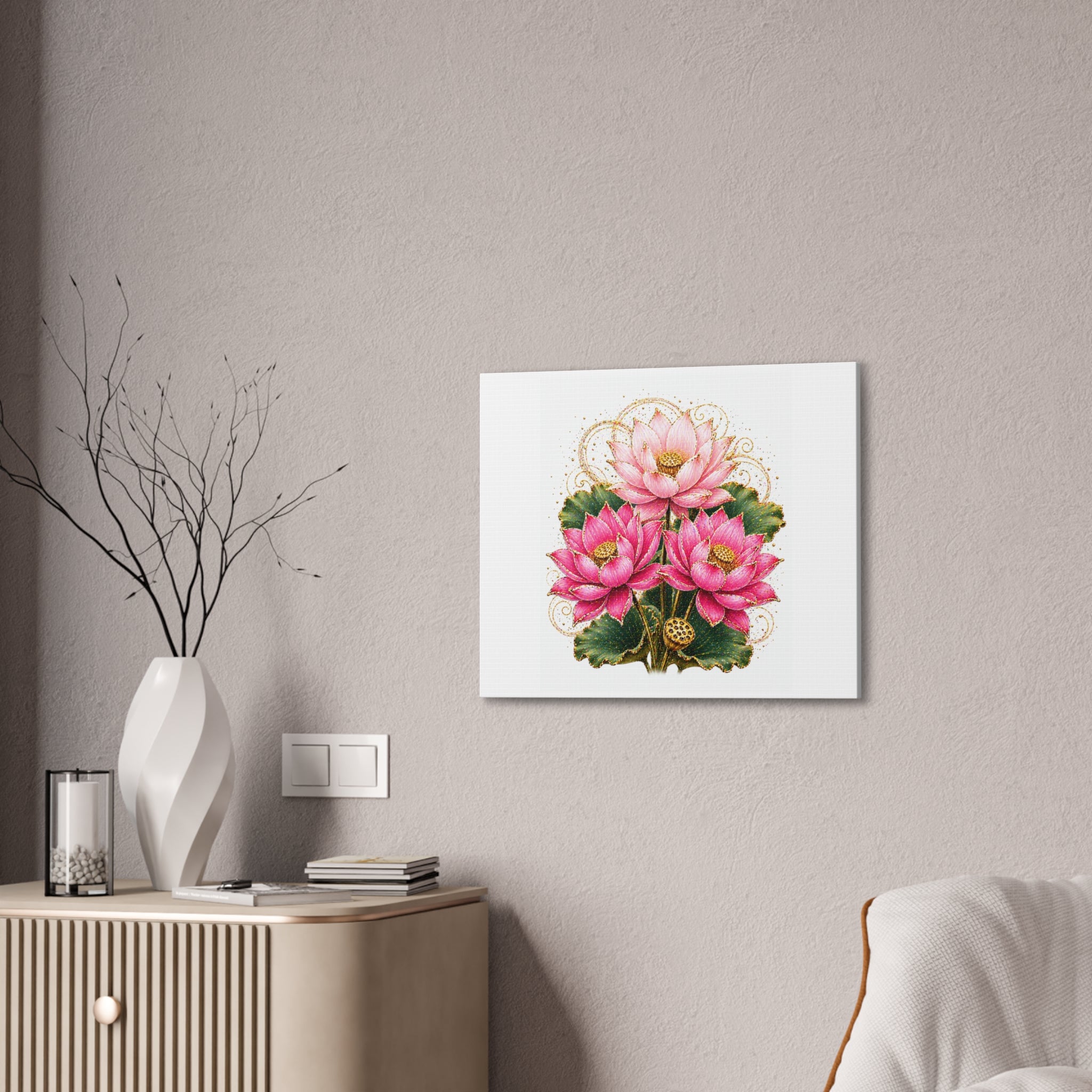 Lotus Floral Canvas Wall Art — Pink Lotus Stretched Canvas Print