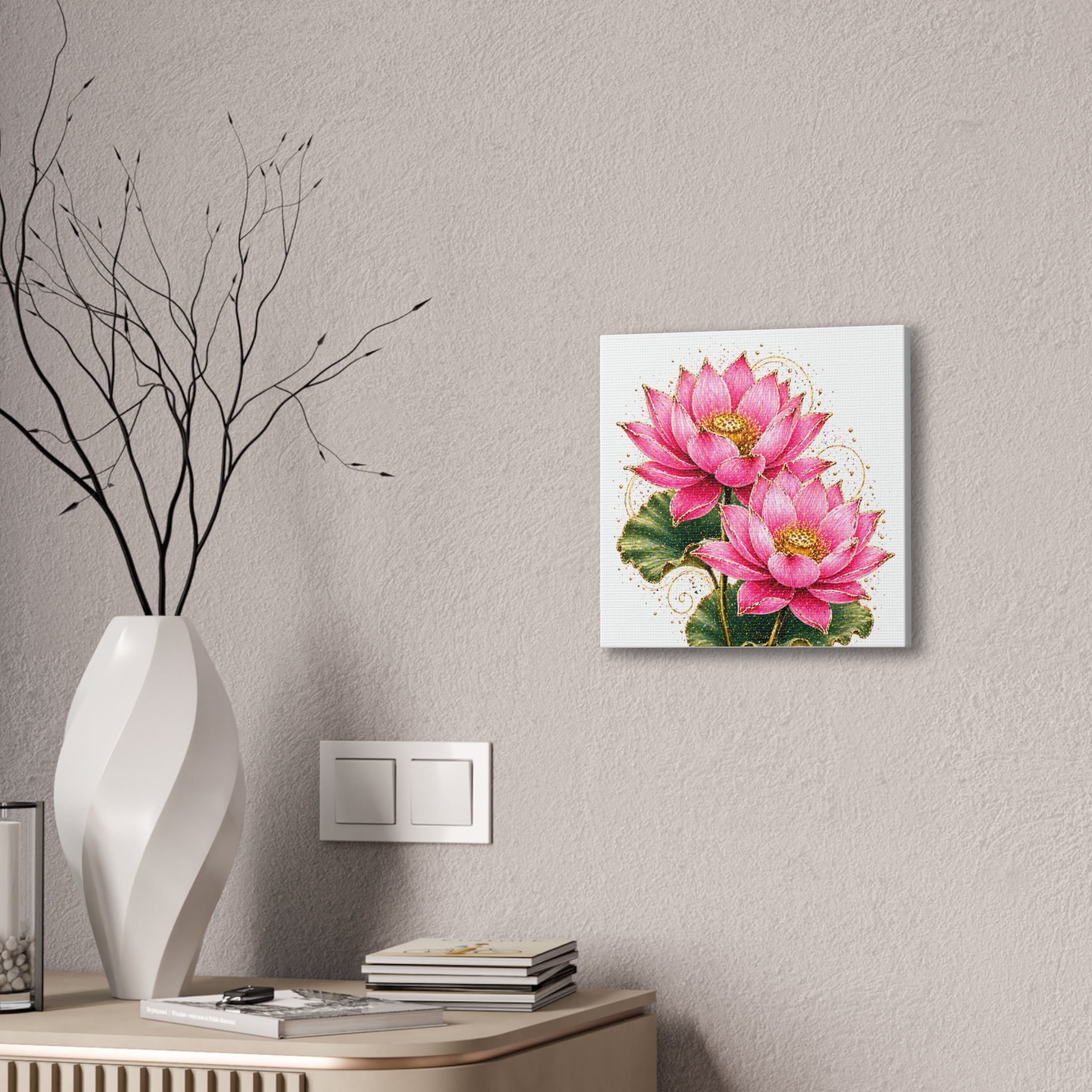 Pink Lotus Canvas Wall Art — Stretched Floral Canvas Print
