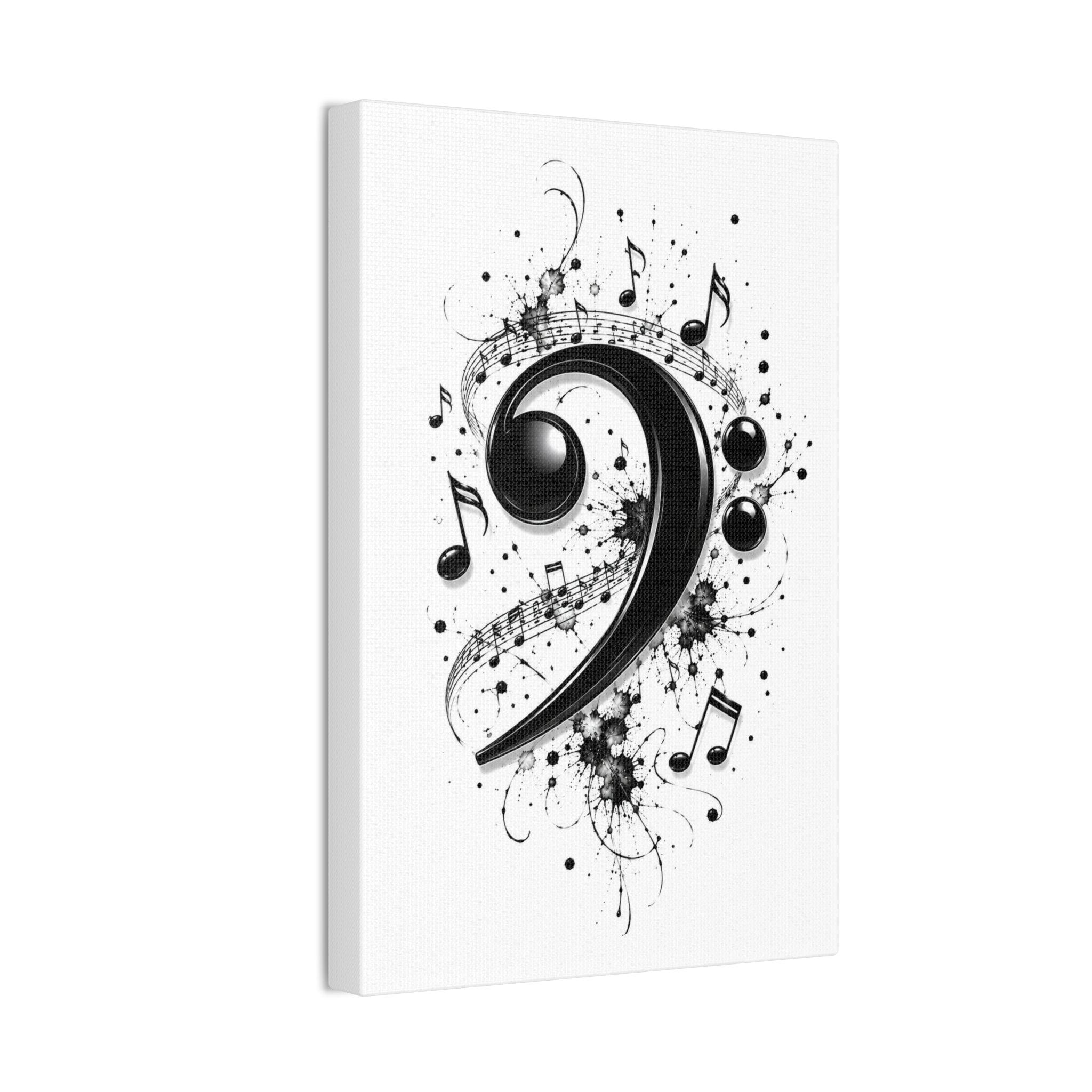 Bass Clef Music Canvas Wall Art — Black & White Musical Notes Print