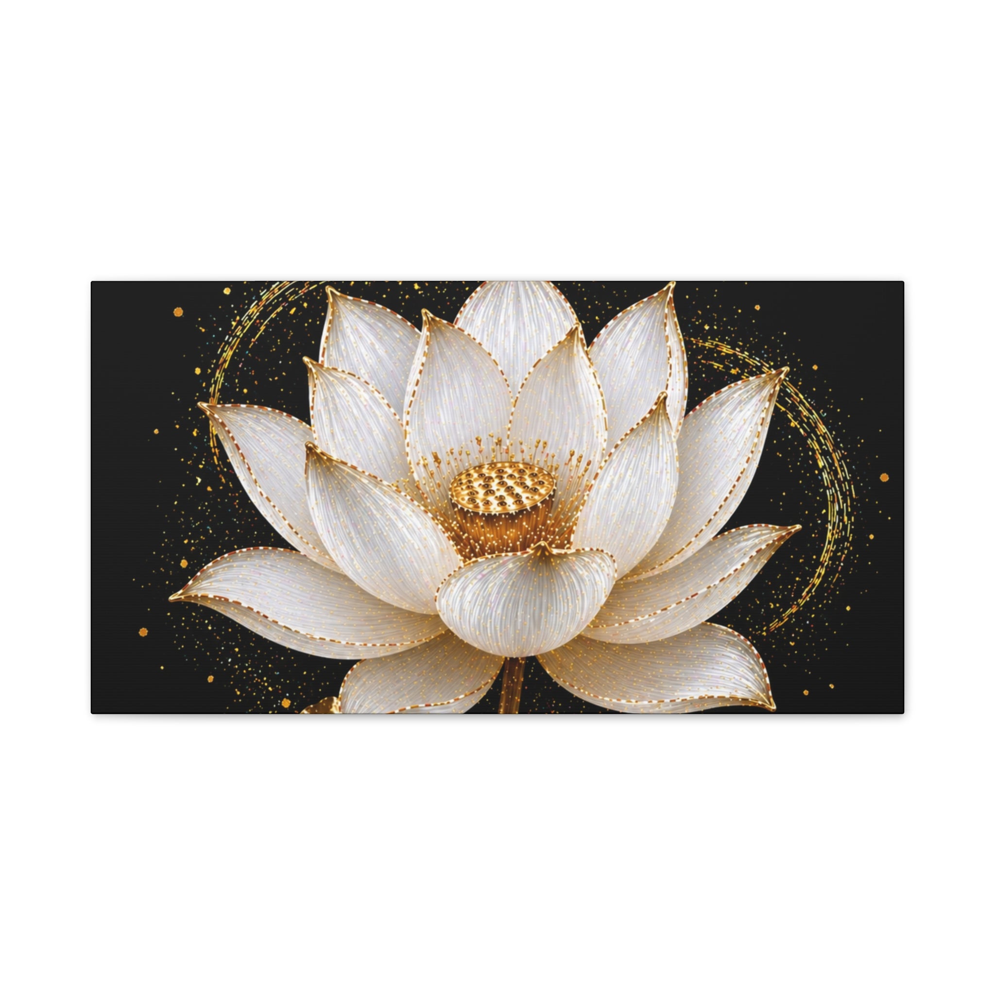 Gold Lotus Canvas Wall Art - Stretched Canvas Floral Print