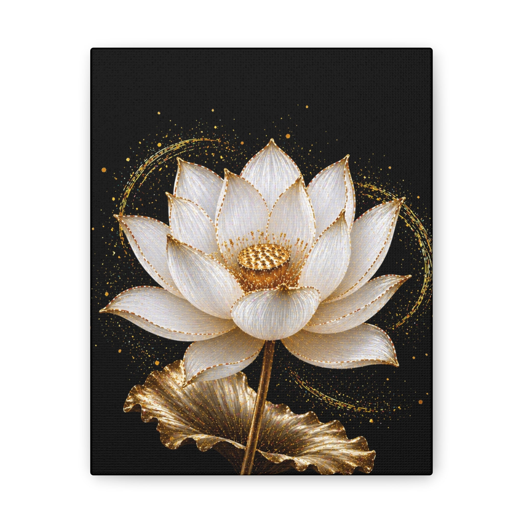 Gold Lotus Canvas Wall Art - Stretched Canvas Floral Print