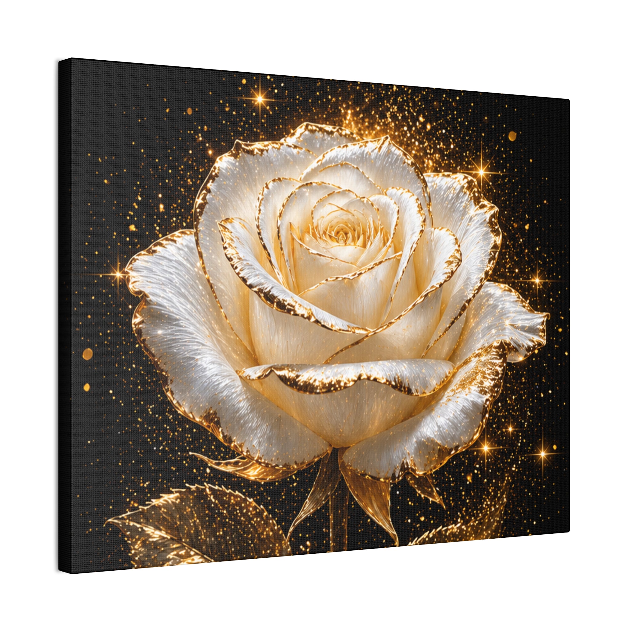 Golden Sparkle Rose Canvas Print — Glam Floral Wall Art