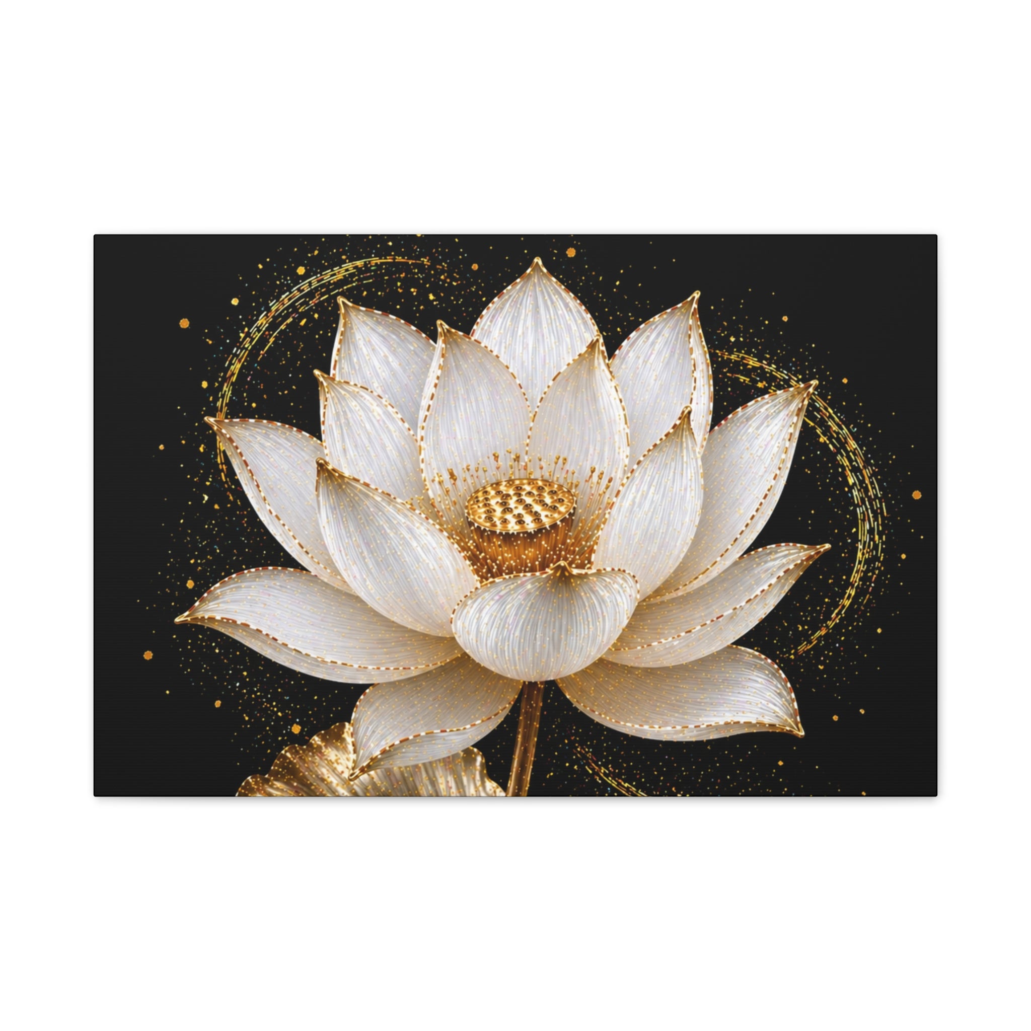 Gold Lotus Canvas Wall Art - Stretched Canvas Floral Print
