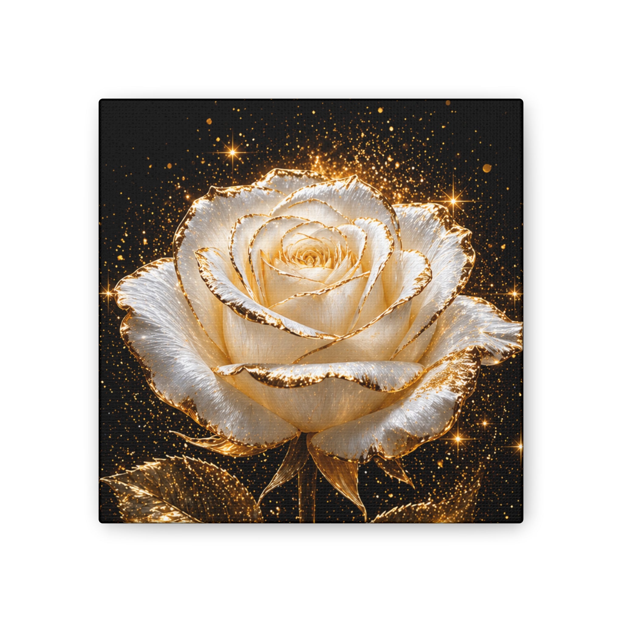 Golden Sparkle Rose Canvas Print — Glam Floral Wall Art