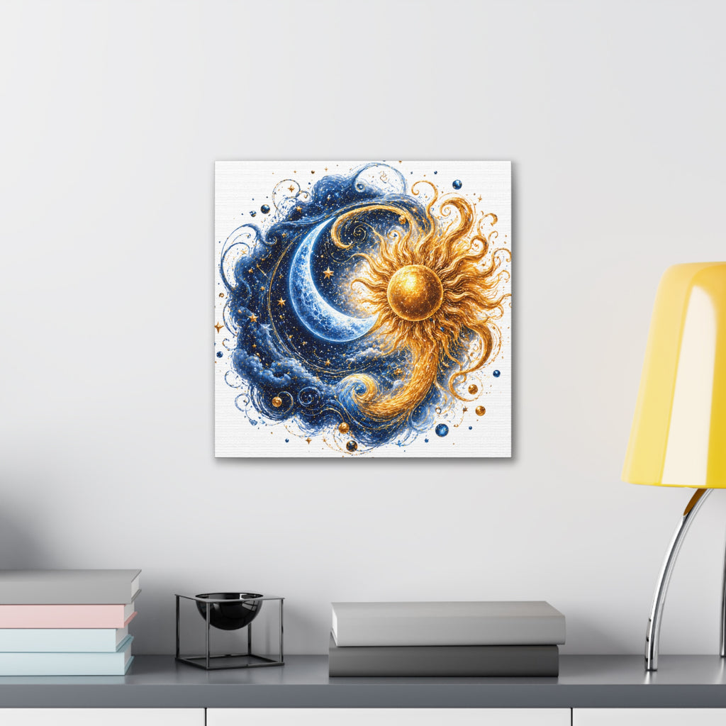 Sun and Moon Wall Art Canvas - Cosmic Celestial Painting