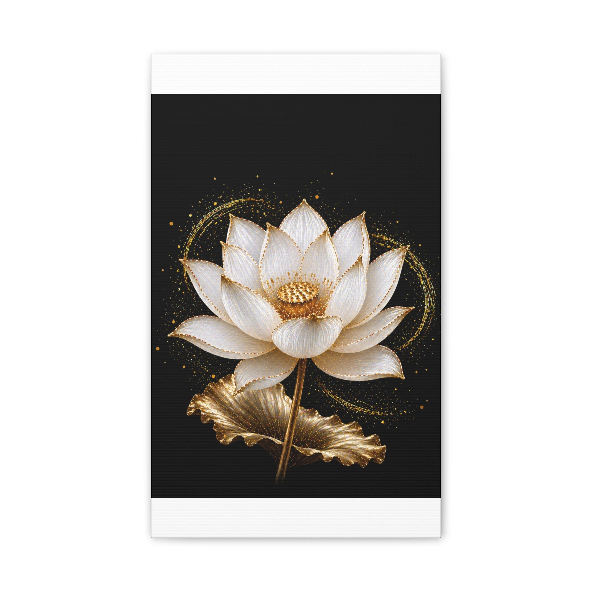 Gold Lotus Canvas Wall Art - Stretched Canvas Floral Print