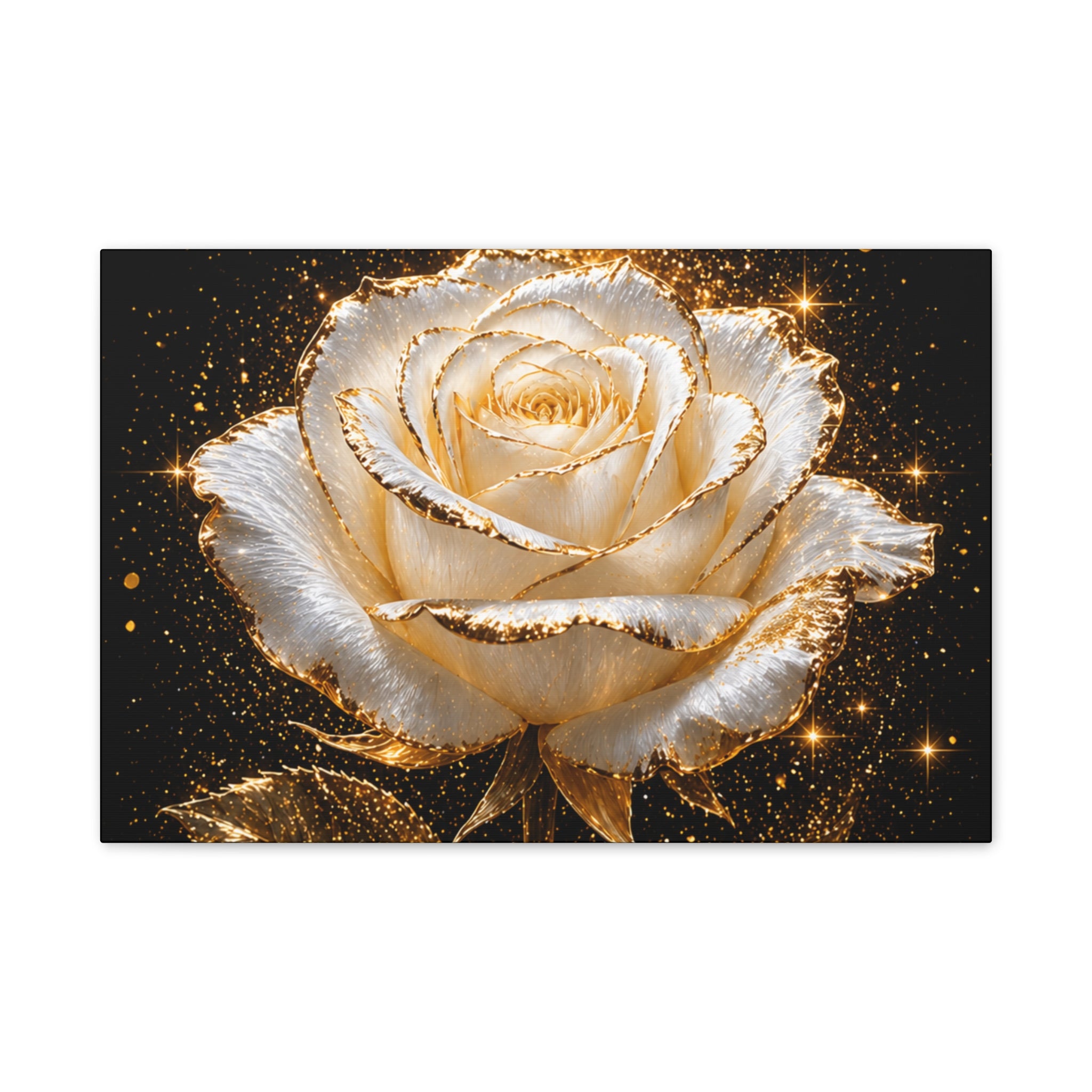 Golden Sparkle Rose Canvas Print — Glam Floral Wall Art