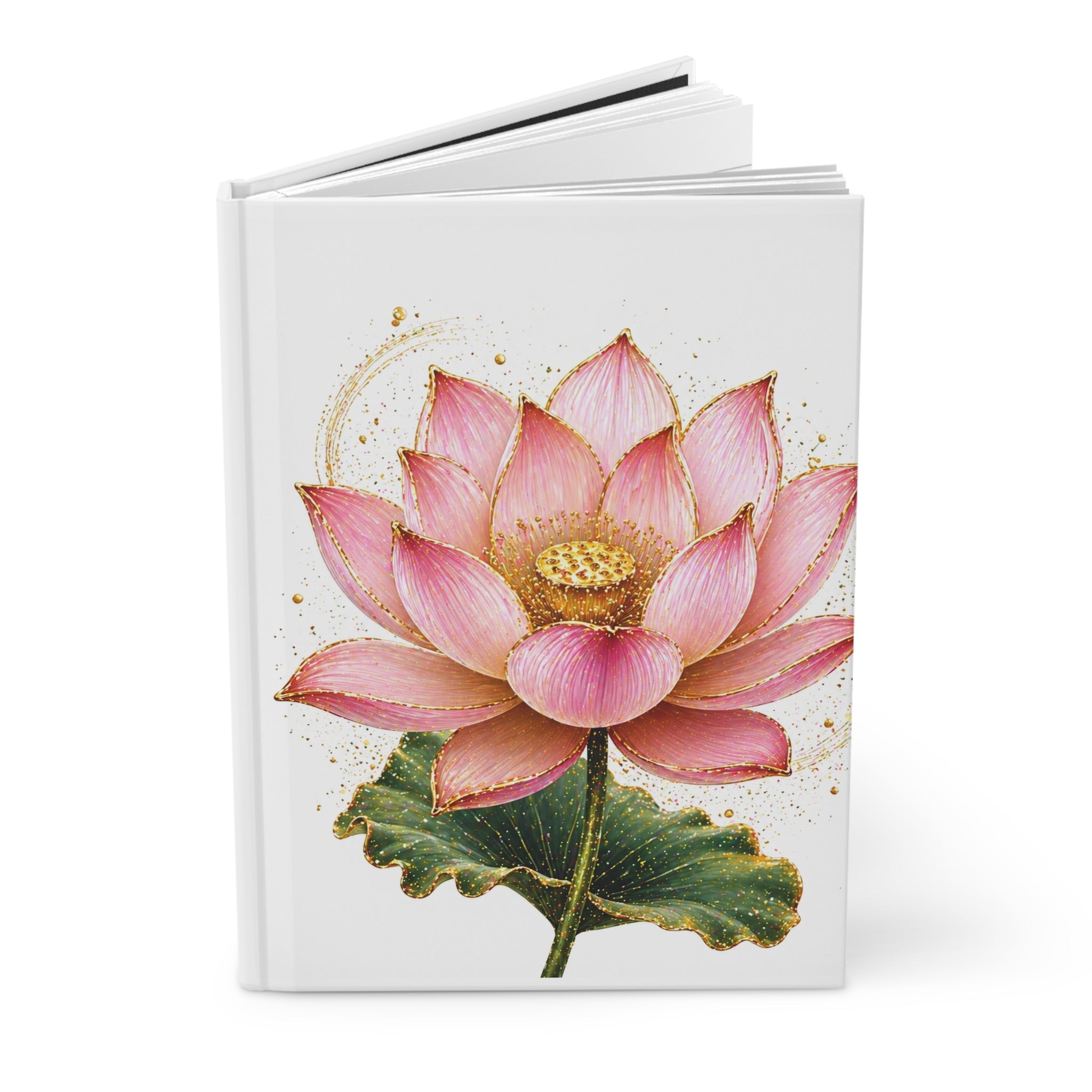 Lotus Flower Hardcover Journal — Pink Gold Botanical Notebook for Mindfulness, Gratitude & Daily Writing