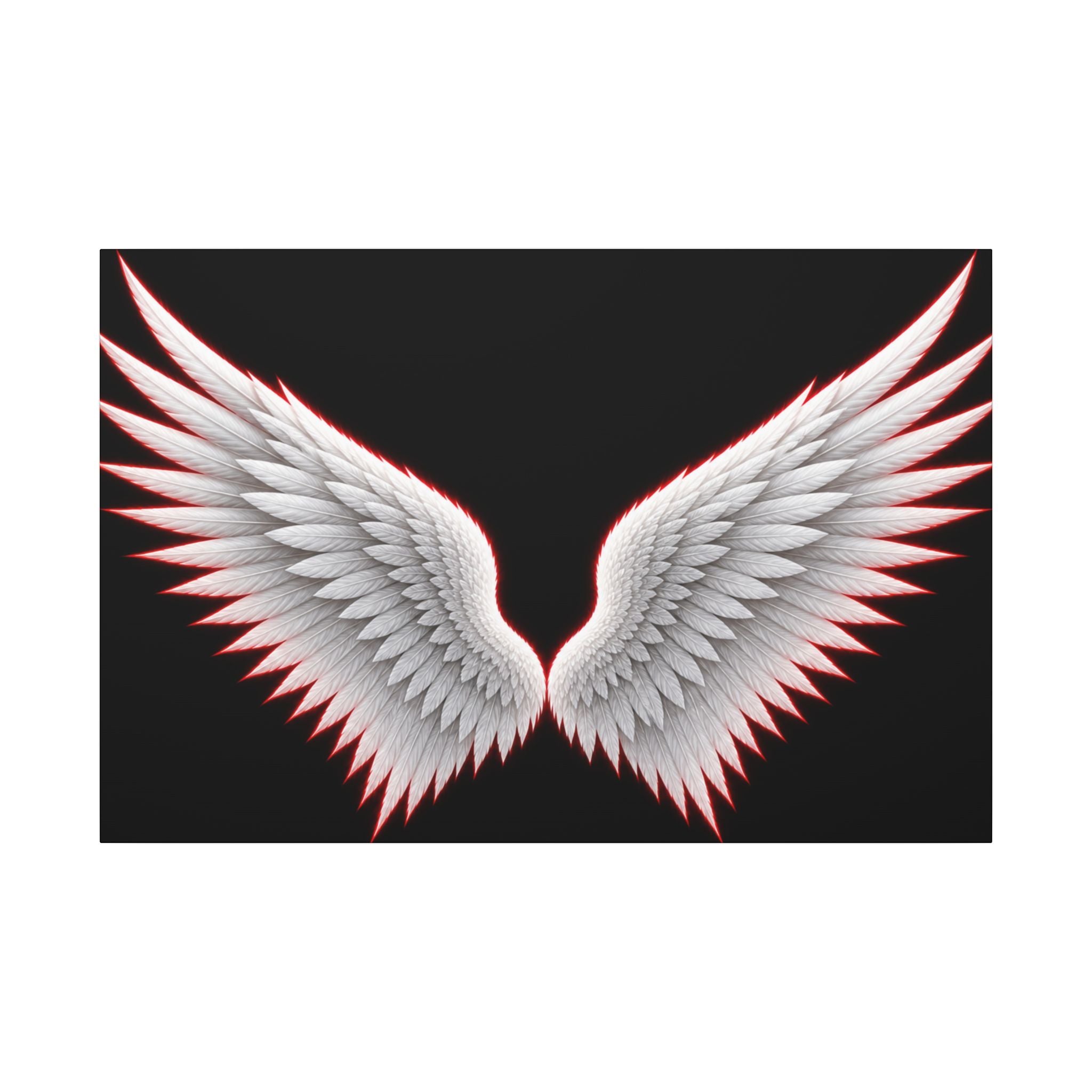 Angel Wings Wall Art Canvas — White Feather Wings on Black Matte Stretched Canvas