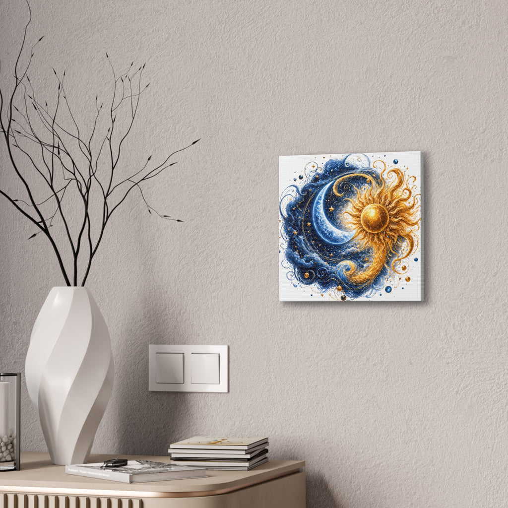 Sun and Moon Wall Art Canvas - Cosmic Celestial Painting
