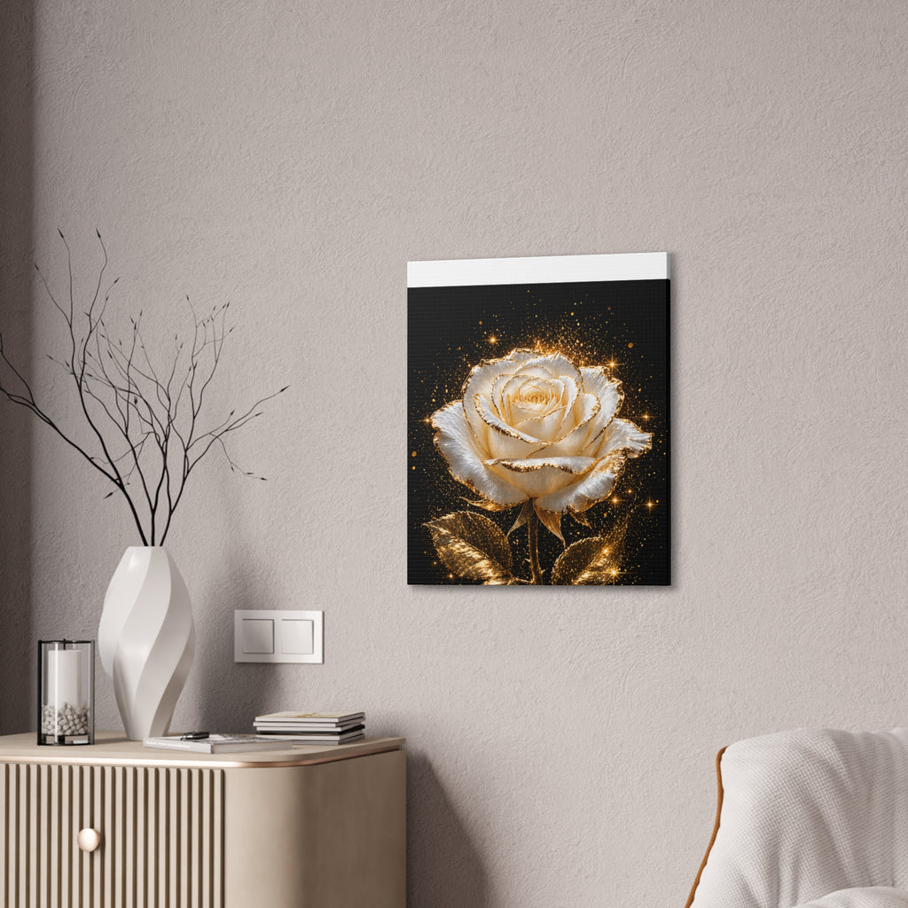 Golden Sparkle Rose Canvas Print — Glam Floral Wall Art