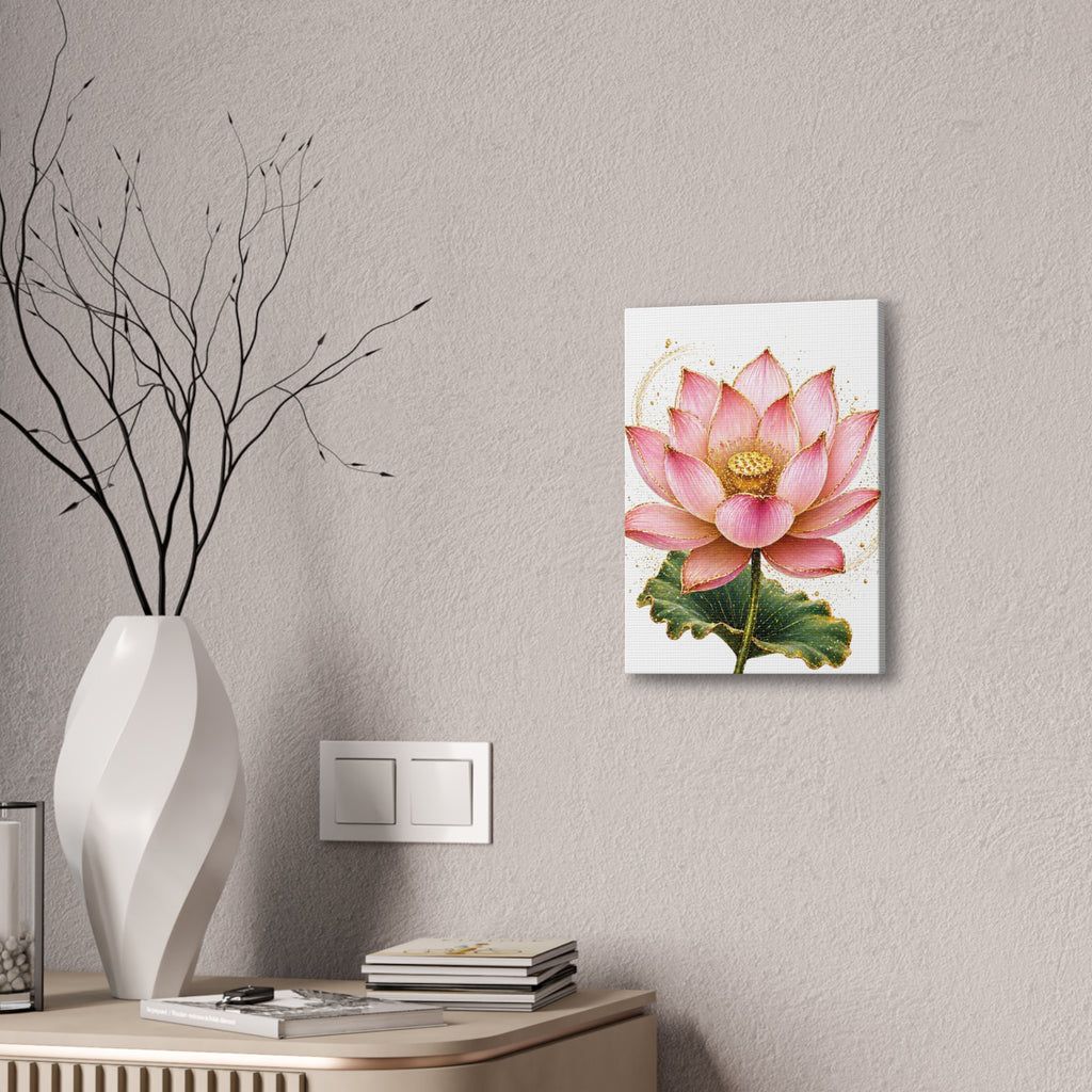Pink Lotus Canvas Wall Art — Stretched Floral Canvas Print