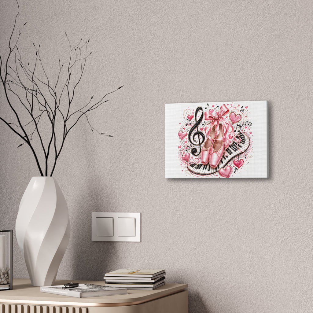 Ballet & Music Canvas Art — Pink Pointe Shoes, Piano Keys & Treble Clef Wall Decor