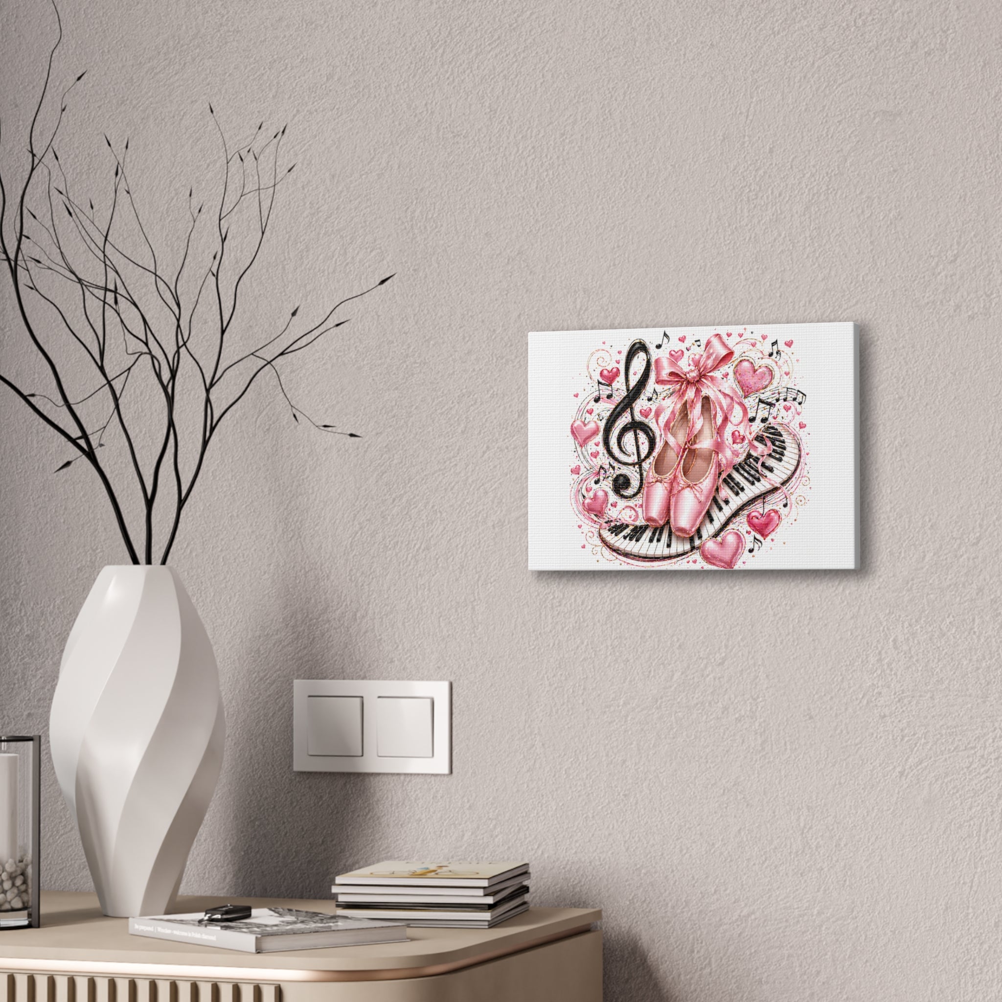 Ballet & Music Canvas Art — Pink Pointe Shoes, Piano Keys & Treble Clef Wall Decor
