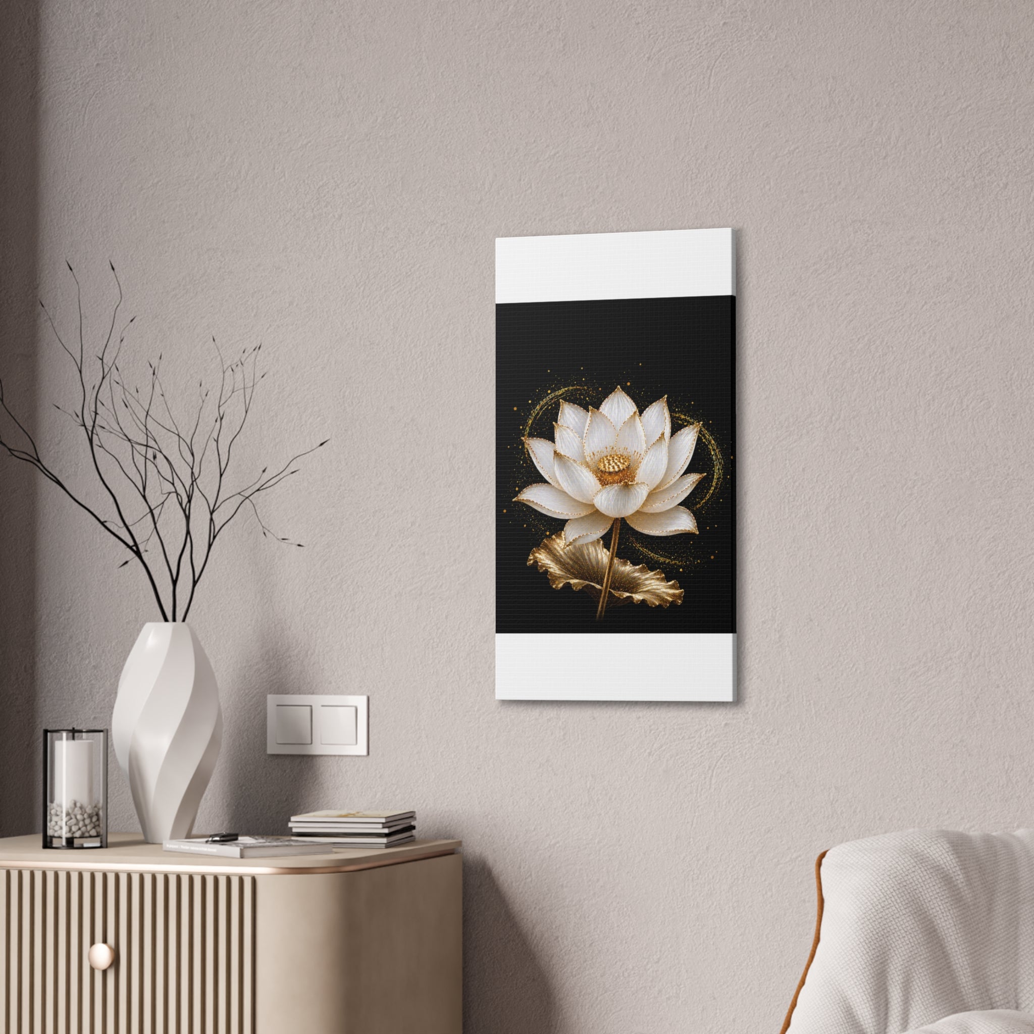 Gold Lotus Canvas Wall Art - Stretched Canvas Floral Print