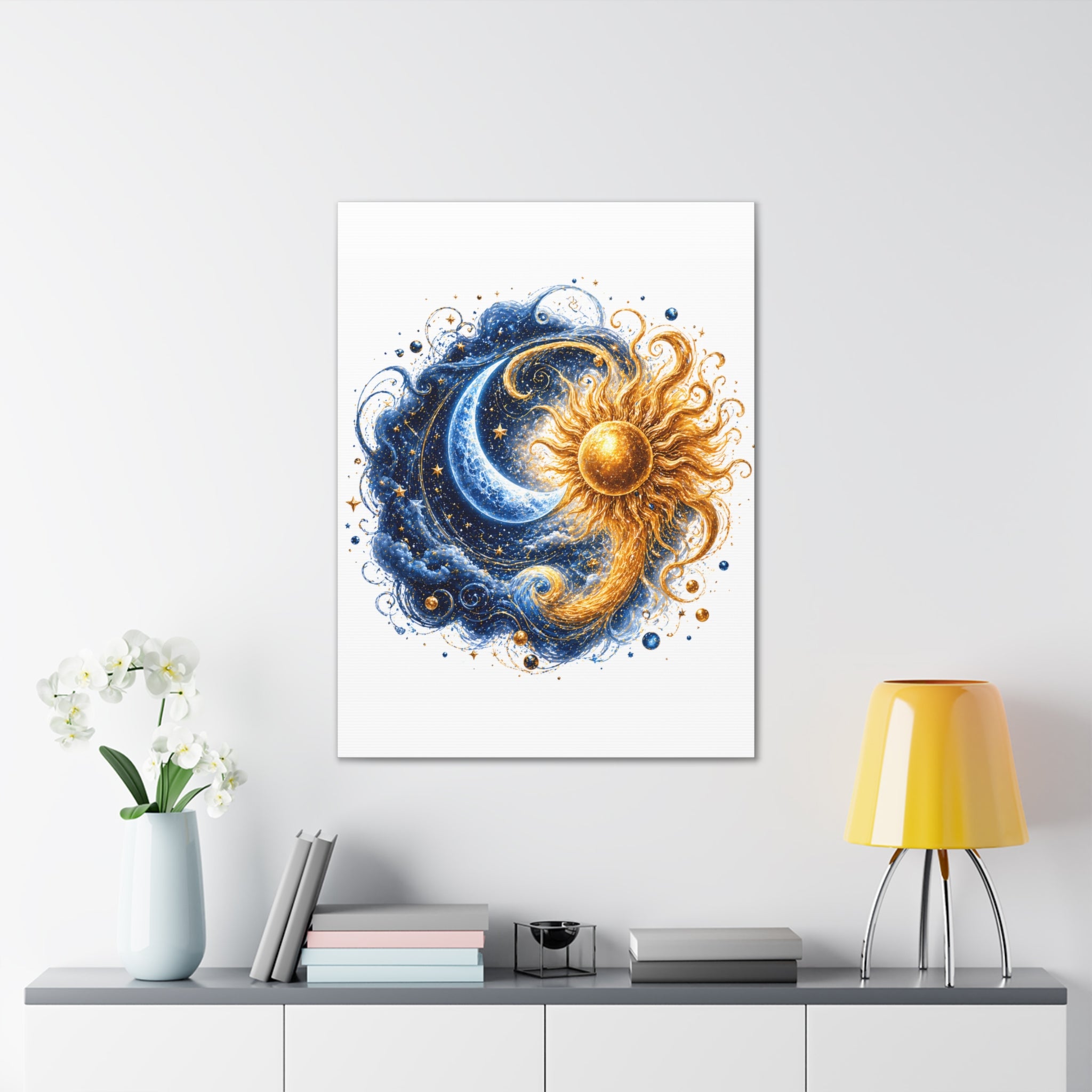 Sun and Moon Wall Art Canvas - Cosmic Celestial Painting