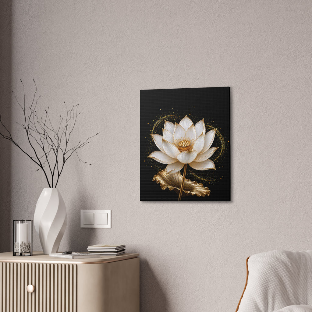 Gold Lotus Canvas Wall Art - Stretched Canvas Floral Print