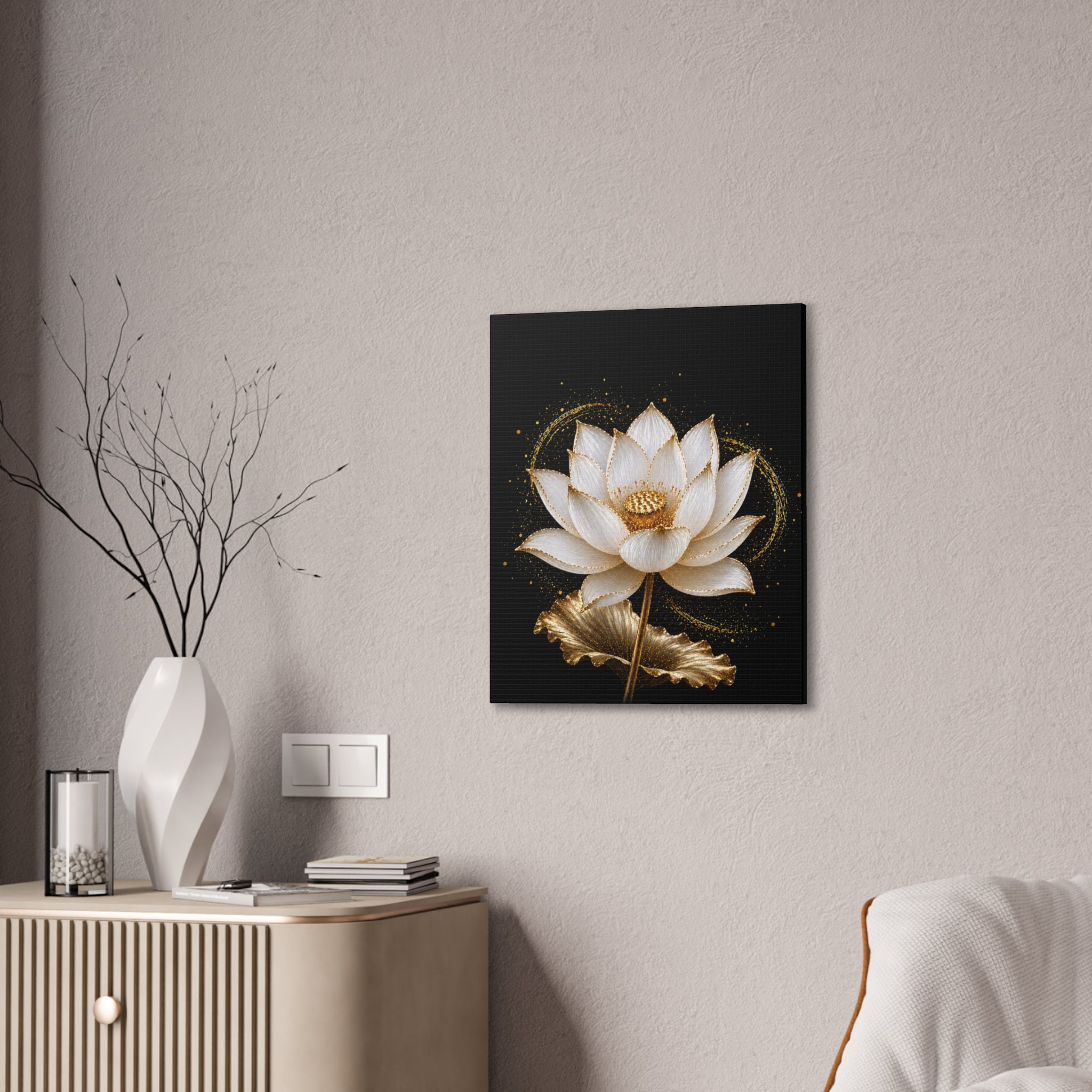 Gold Lotus Canvas Wall Art - Stretched Canvas Floral Print