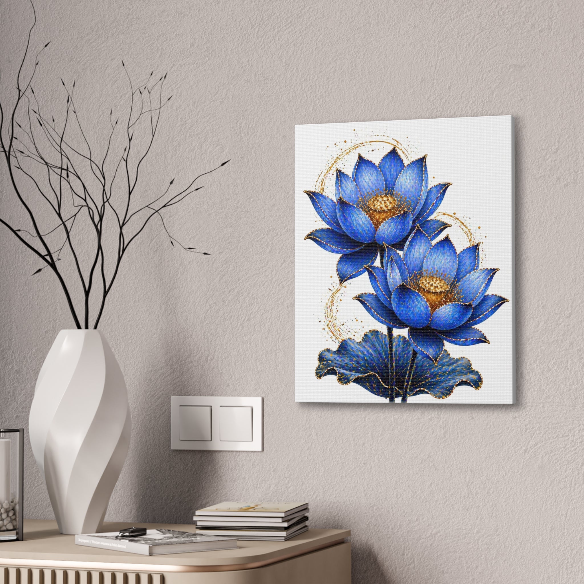 Blue Lotus Canvas Wall Art — Stretched 0.75" Botanical Print