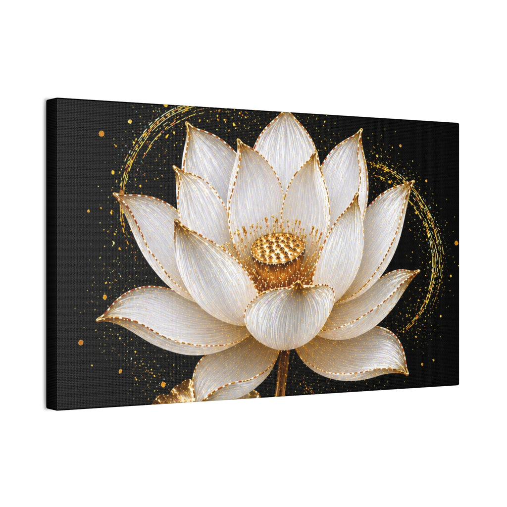 Gold Lotus Canvas Wall Art - Stretched Canvas Floral Print