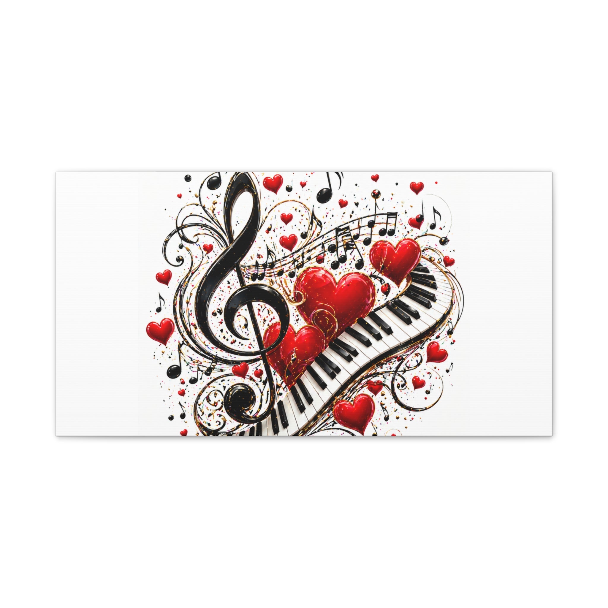 Canvas Print - Musical Hearts Treble Clef & Piano Wall Art (Valentine Music Gift)
