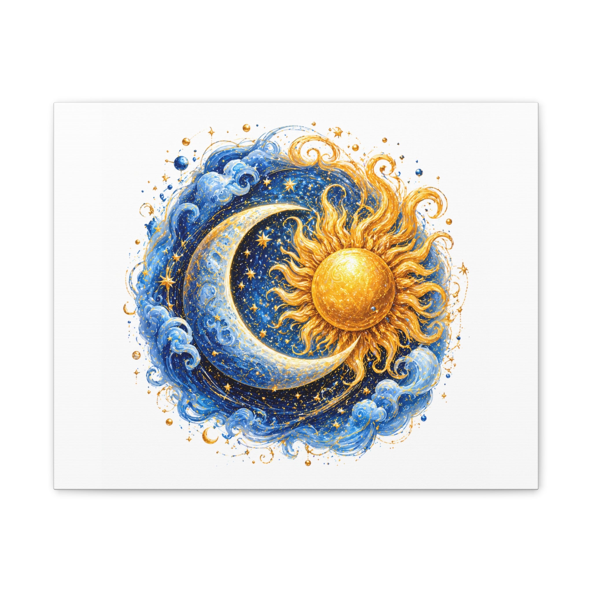 Sun and Moon Wall Art Canvas — Celestial Sun & Crescent Moon Stretched Canvas