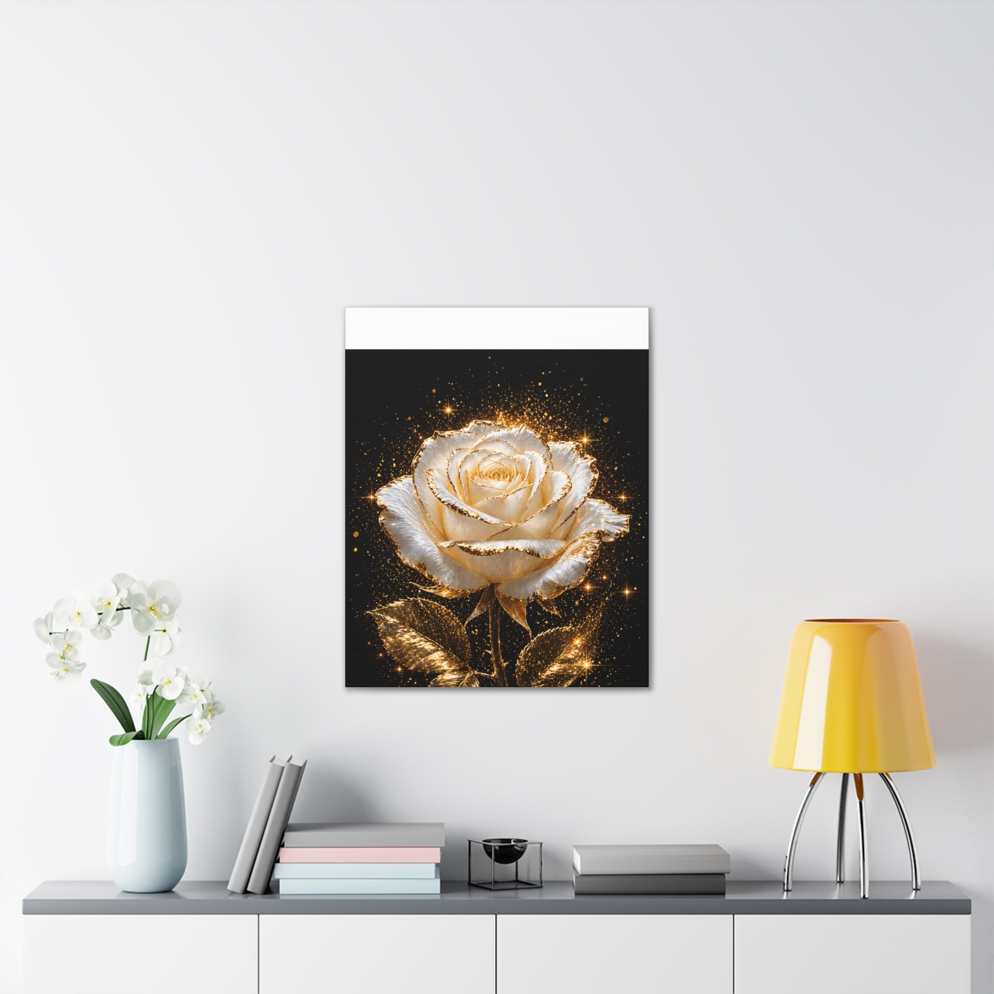 Golden Sparkle Rose Canvas Print — Glam Floral Wall Art