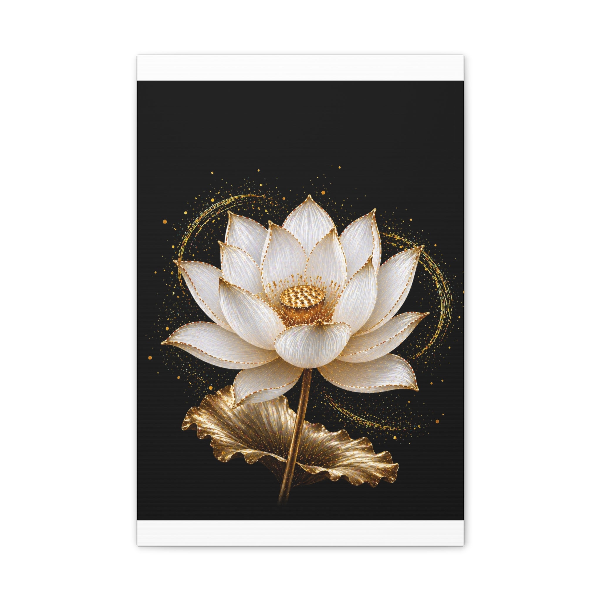 Gold Lotus Canvas Wall Art - Stretched Canvas Floral Print