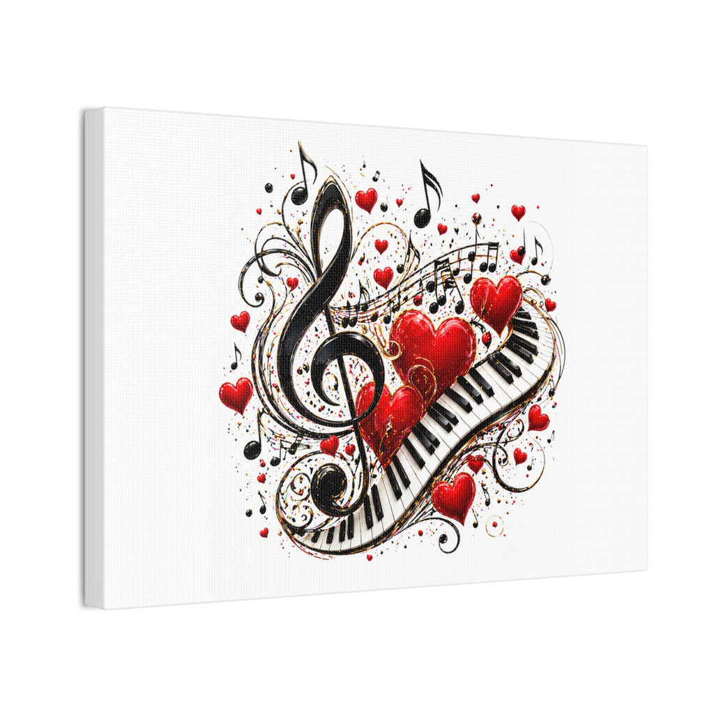 Canvas Print - Musical Hearts Treble Clef & Piano Wall Art (Valentine Music Gift)