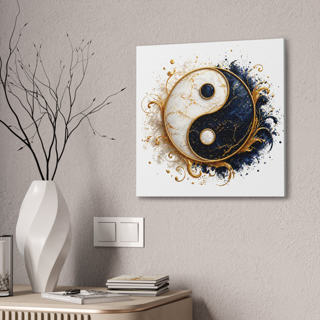 Yin Yang Marble Canvas Wall Art - Gold & Black Spiritual Decor