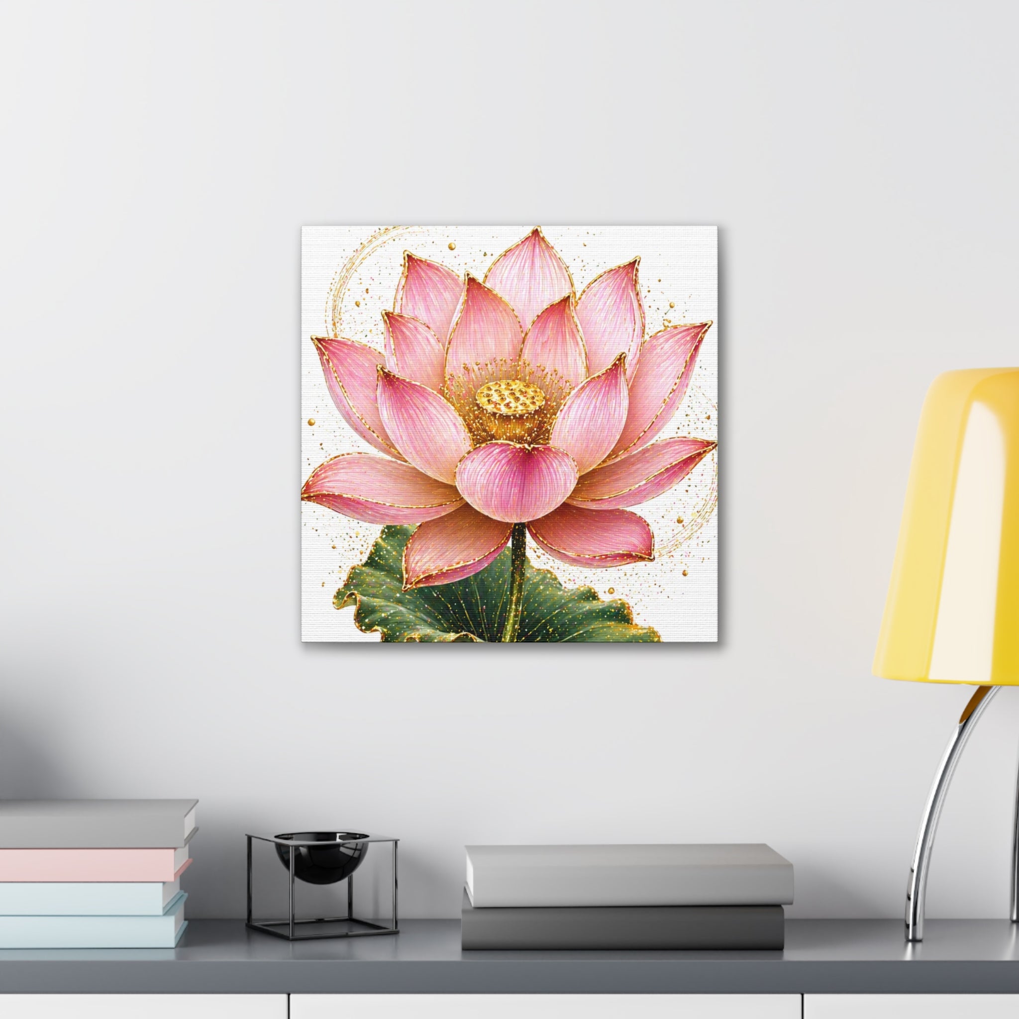 Pink Lotus Canvas Wall Art — Stretched Floral Canvas Print