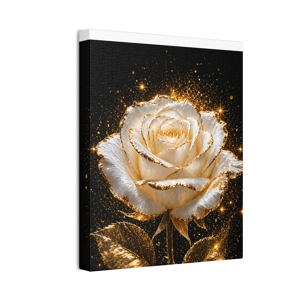Golden Sparkle Rose Canvas Print — Glam Floral Wall Art