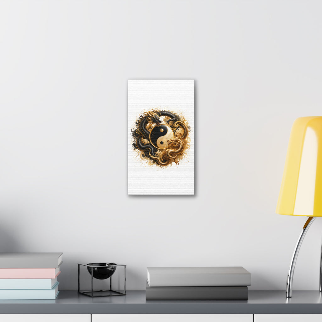 Yin Yang Dragons Canvas Wall Art — Gold & Black Chinese Dragon Print