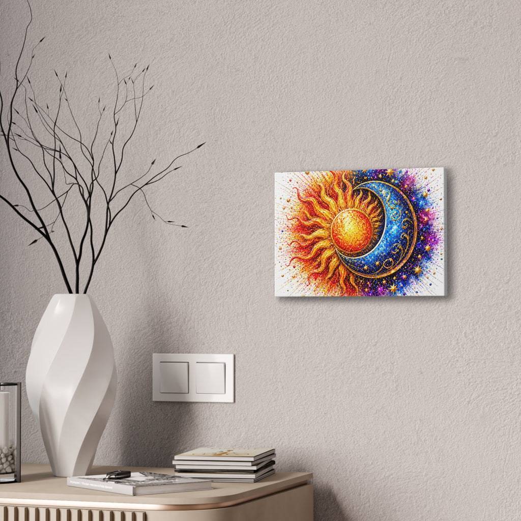 Sun and Moon Wall Art Canvas – Vibrant Celestial Sun & Crescent Moon Stretched Canvas