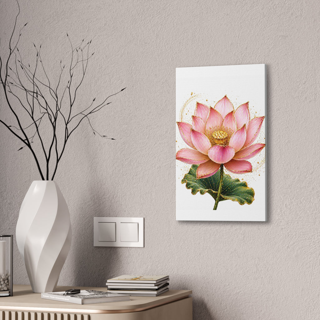 Pink Lotus Canvas Wall Art — Stretched Floral Canvas Print