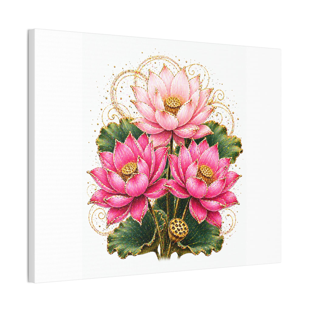 Lotus Floral Canvas Wall Art — Pink Lotus Stretched Canvas Print