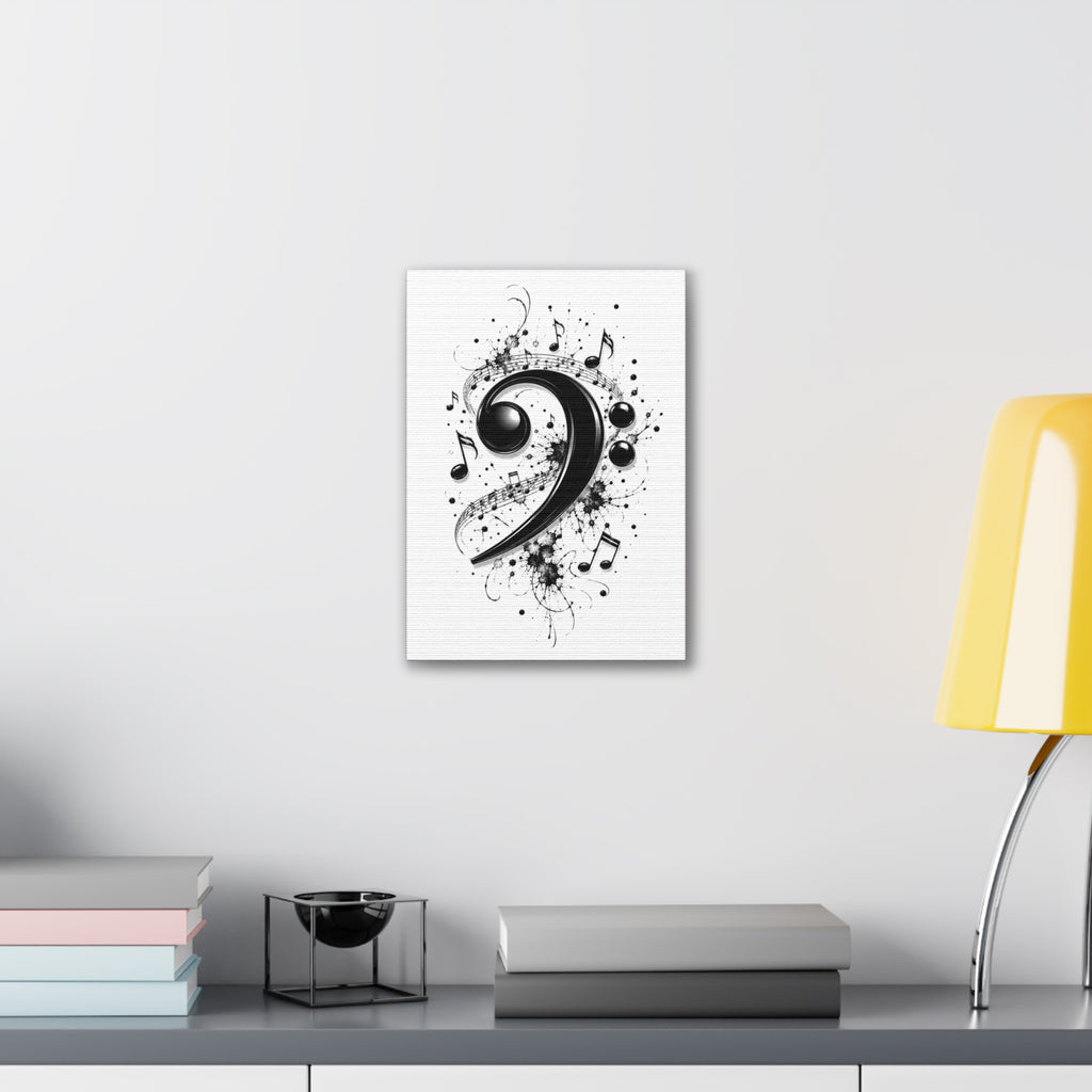Bass Clef Music Canvas Wall Art — Black & White Musical Notes Print