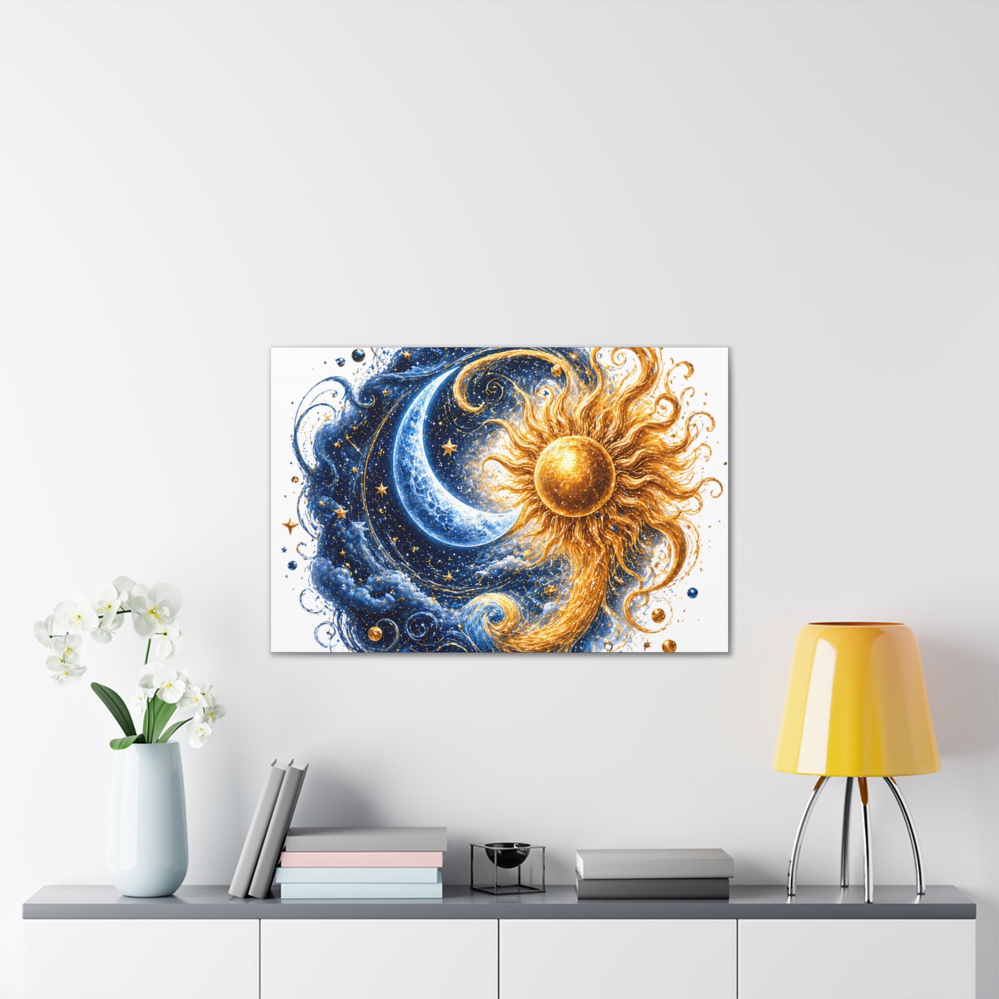 Sun and Moon Wall Art Canvas - Cosmic Celestial Painting