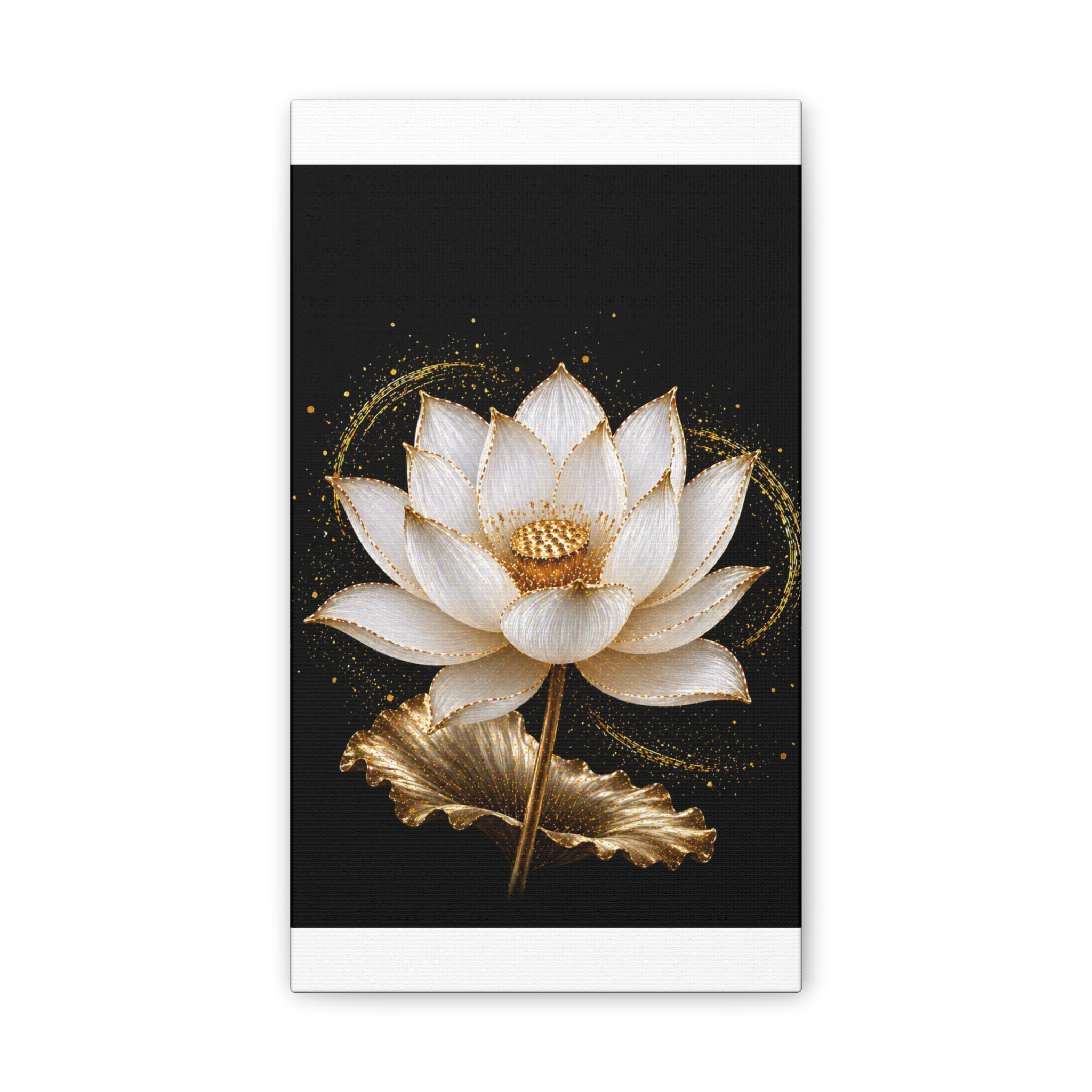 Gold Lotus Canvas Wall Art - Stretched Canvas Floral Print