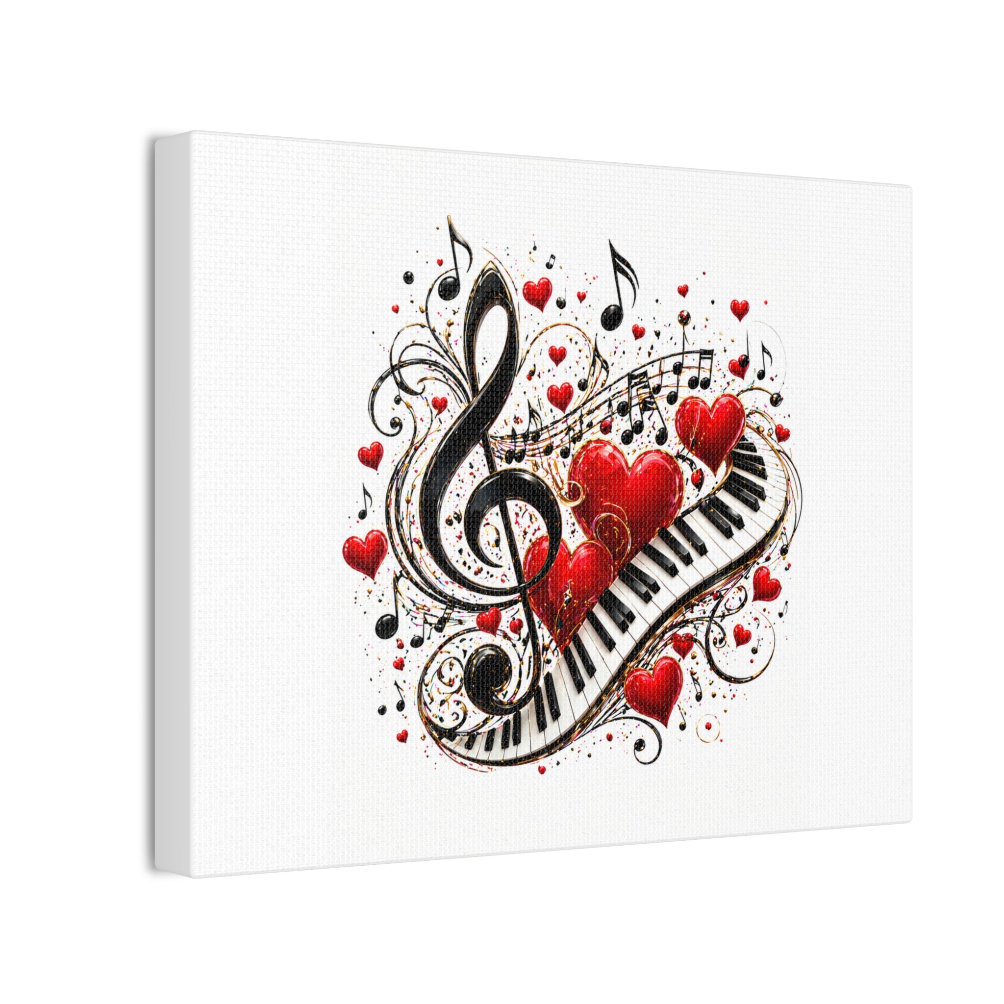 Canvas Print - Musical Hearts Treble Clef & Piano Wall Art (Valentine Music Gift)