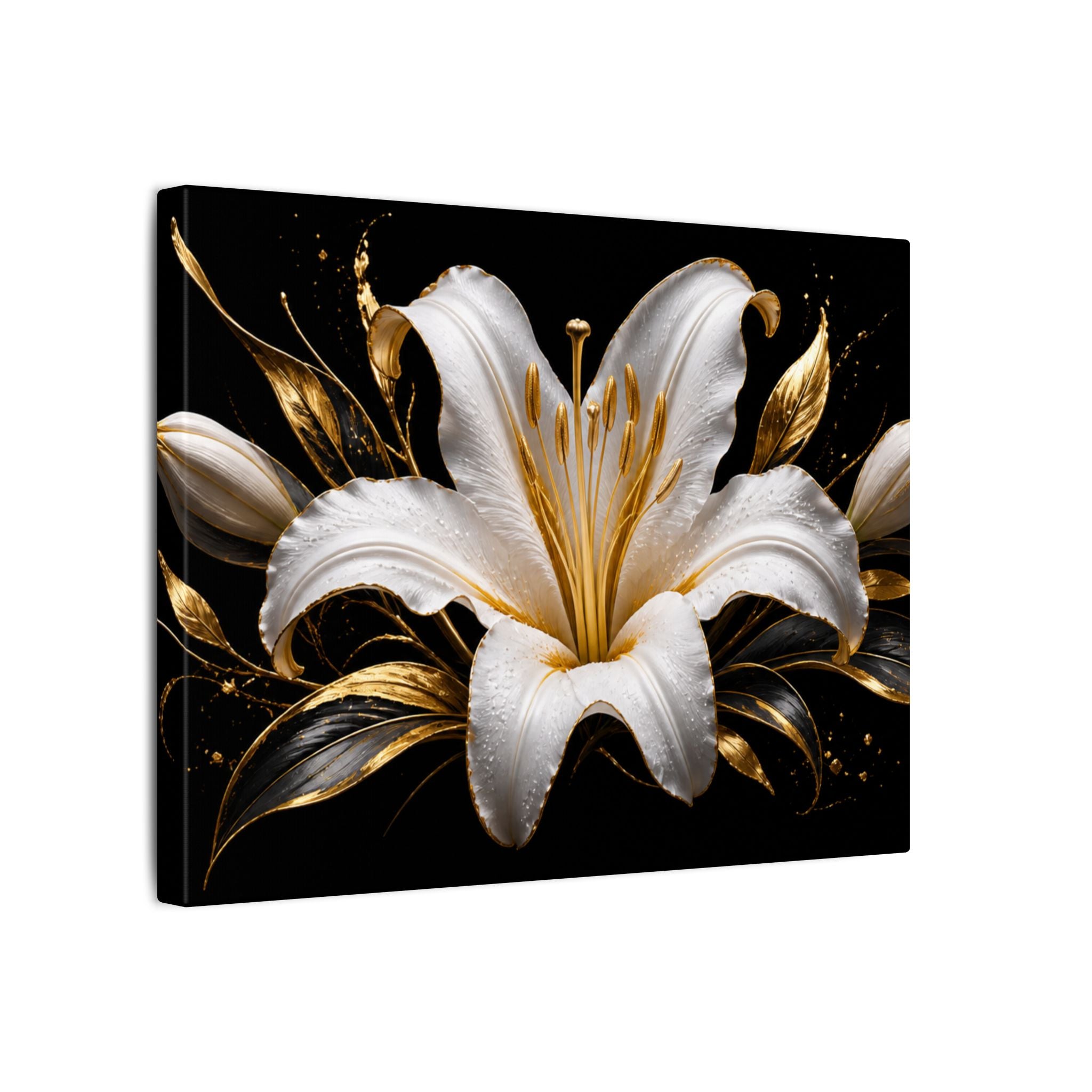 Gold & White Lily Matte Canvas Wall Art — Elegant Floral Home Decor