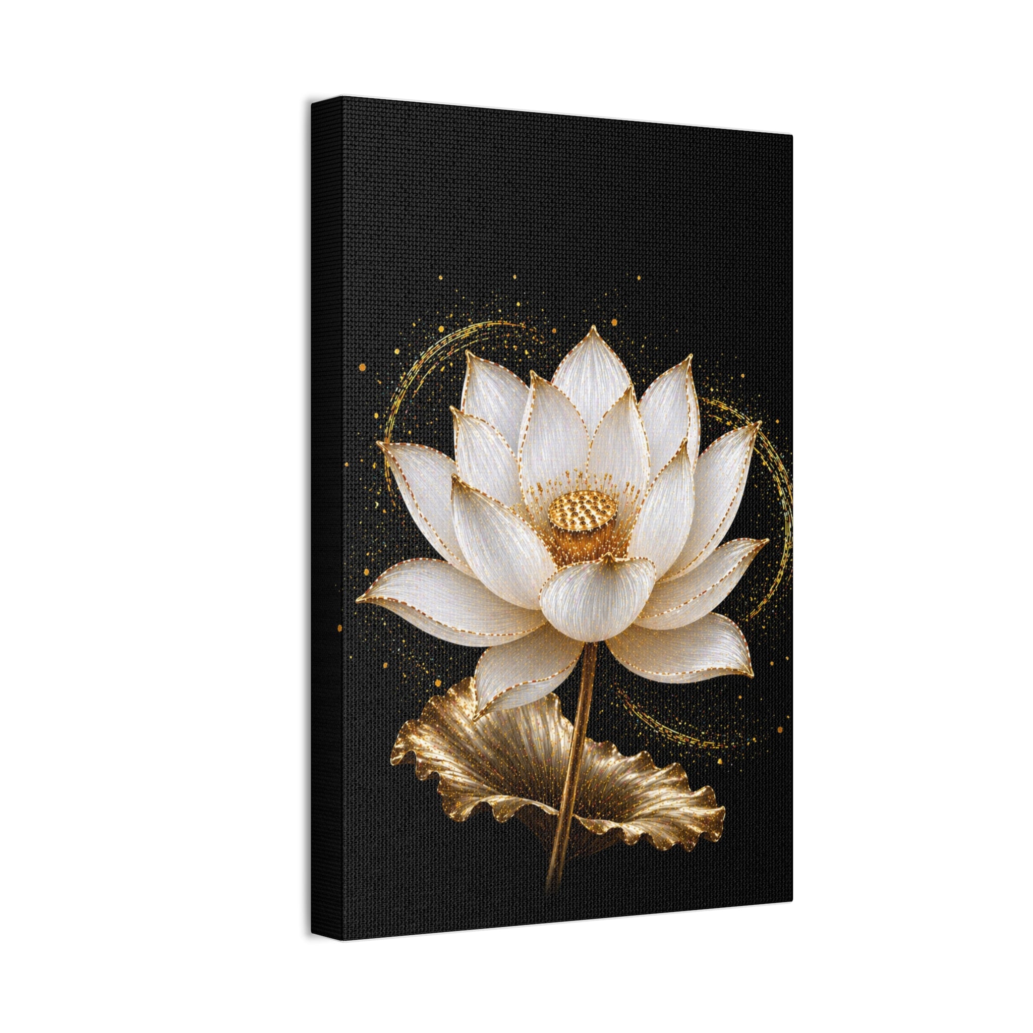 Gold Lotus Canvas Wall Art - Stretched Canvas Floral Print