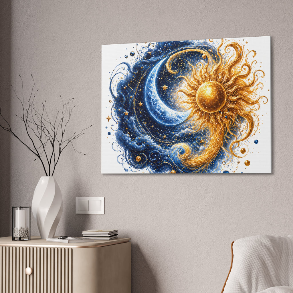 Sun and Moon Wall Art Canvas - Cosmic Celestial Painting
