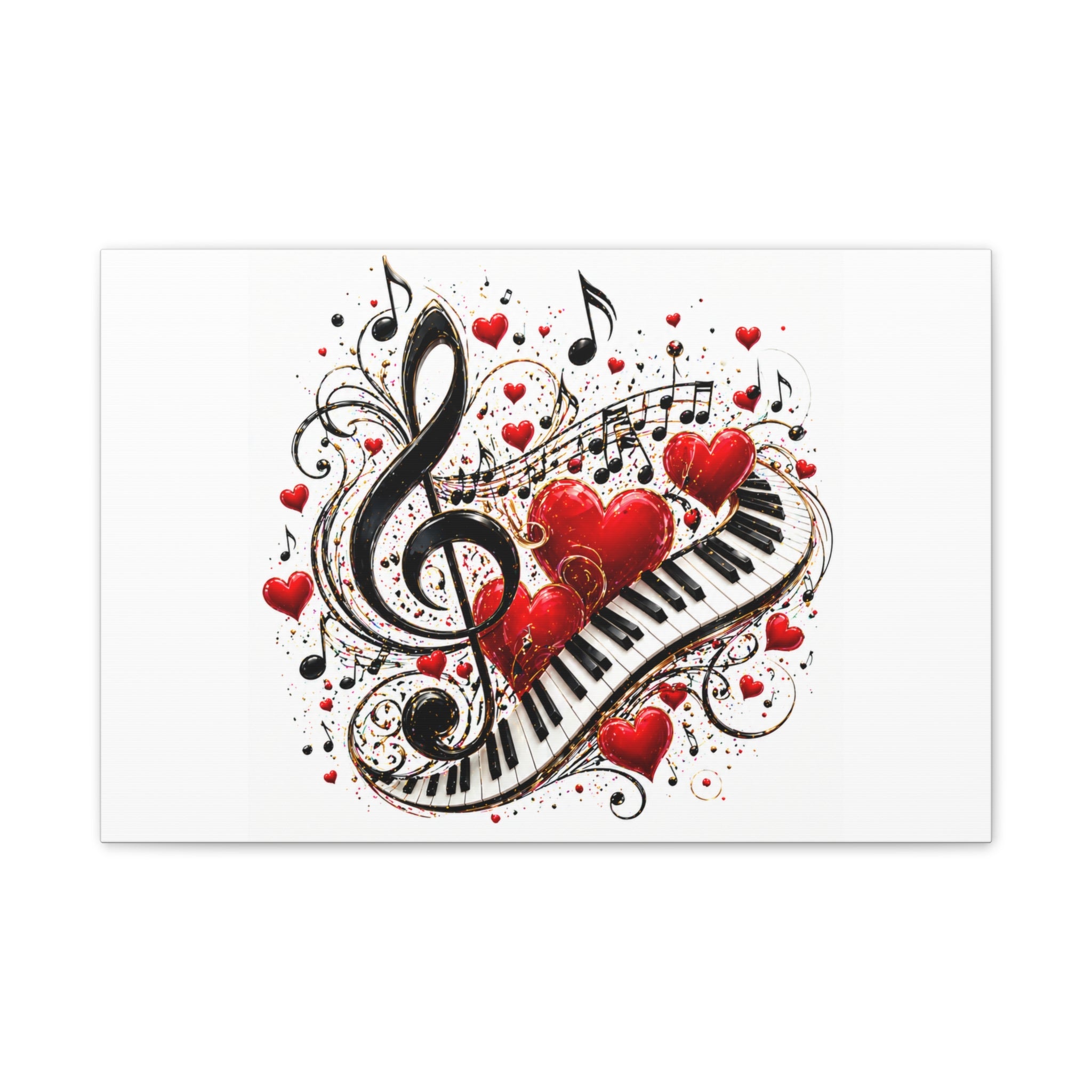 Canvas Print - Musical Hearts Treble Clef & Piano Wall Art (Valentine Music Gift)
