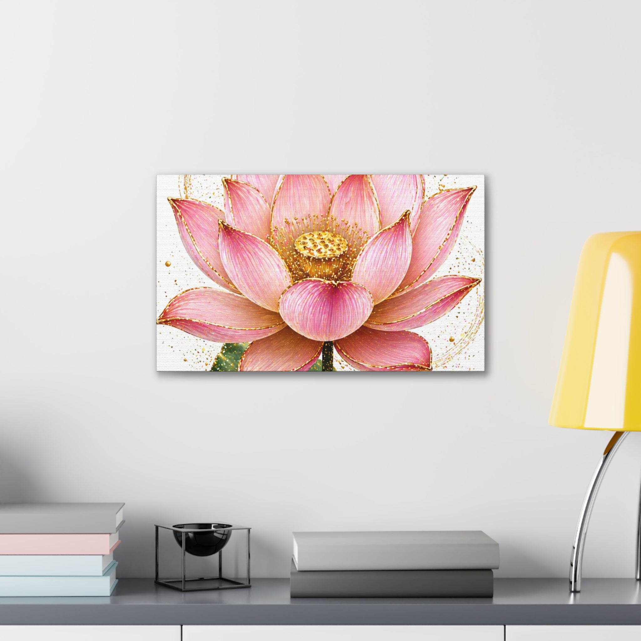 Pink Lotus Canvas Wall Art — Stretched Floral Canvas Print