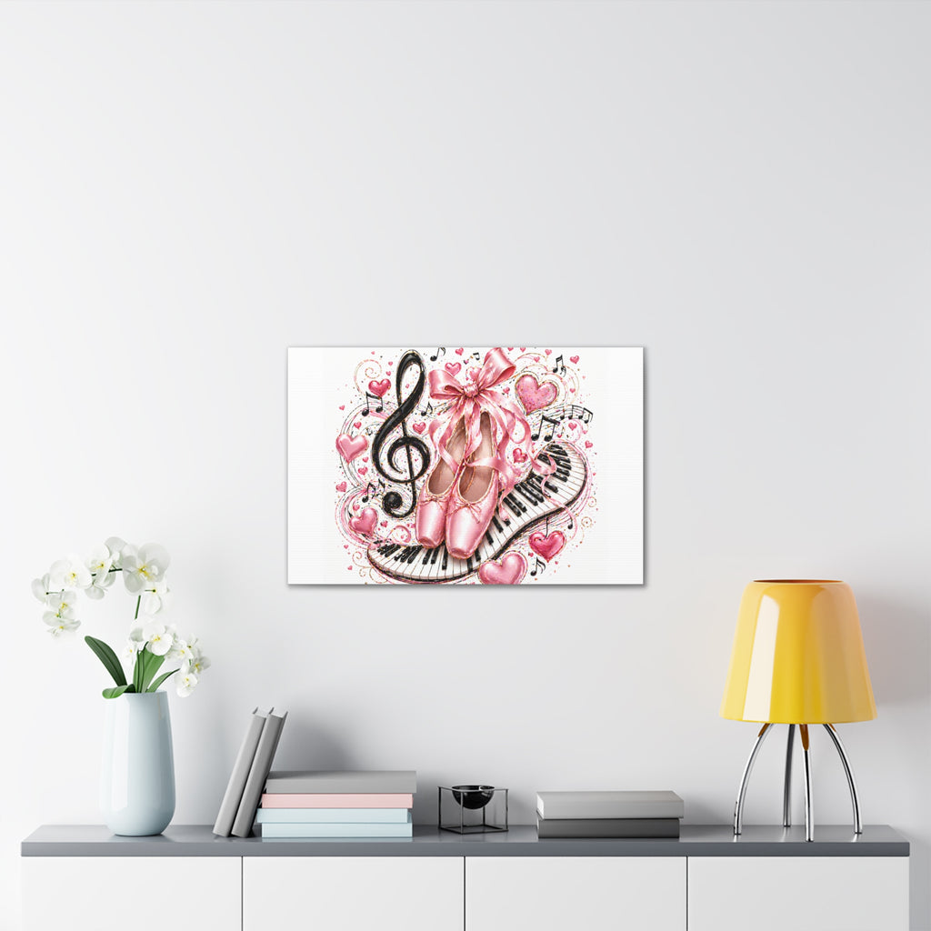 Ballet & Music Canvas Art — Pink Pointe Shoes, Piano Keys & Treble Clef Wall Decor