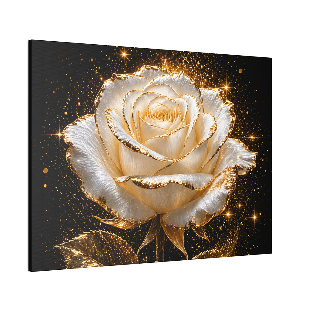 Golden Sparkle Rose Canvas Print — Glam Floral Wall Art