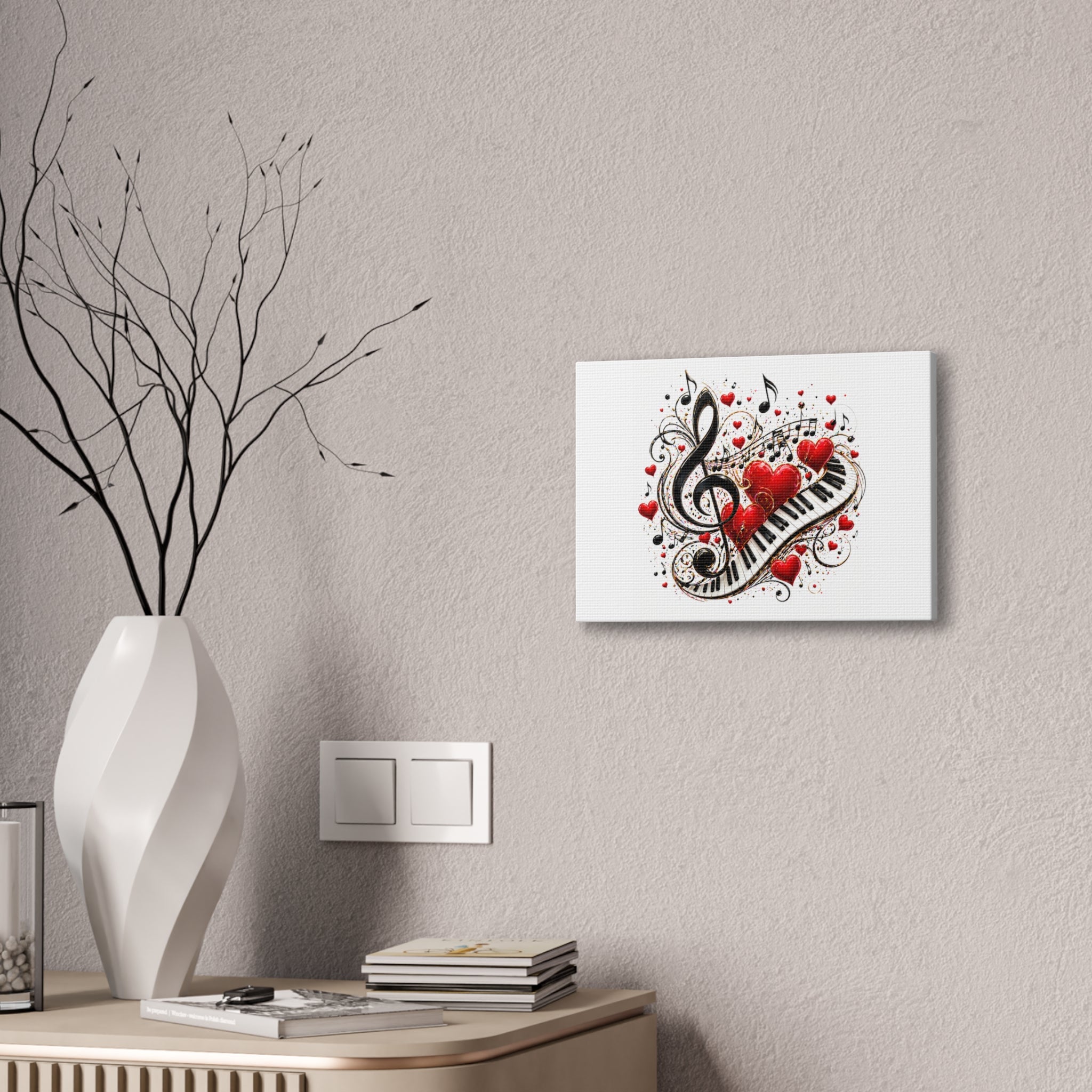 Canvas Print - Musical Hearts Treble Clef & Piano Wall Art (Valentine Music Gift)