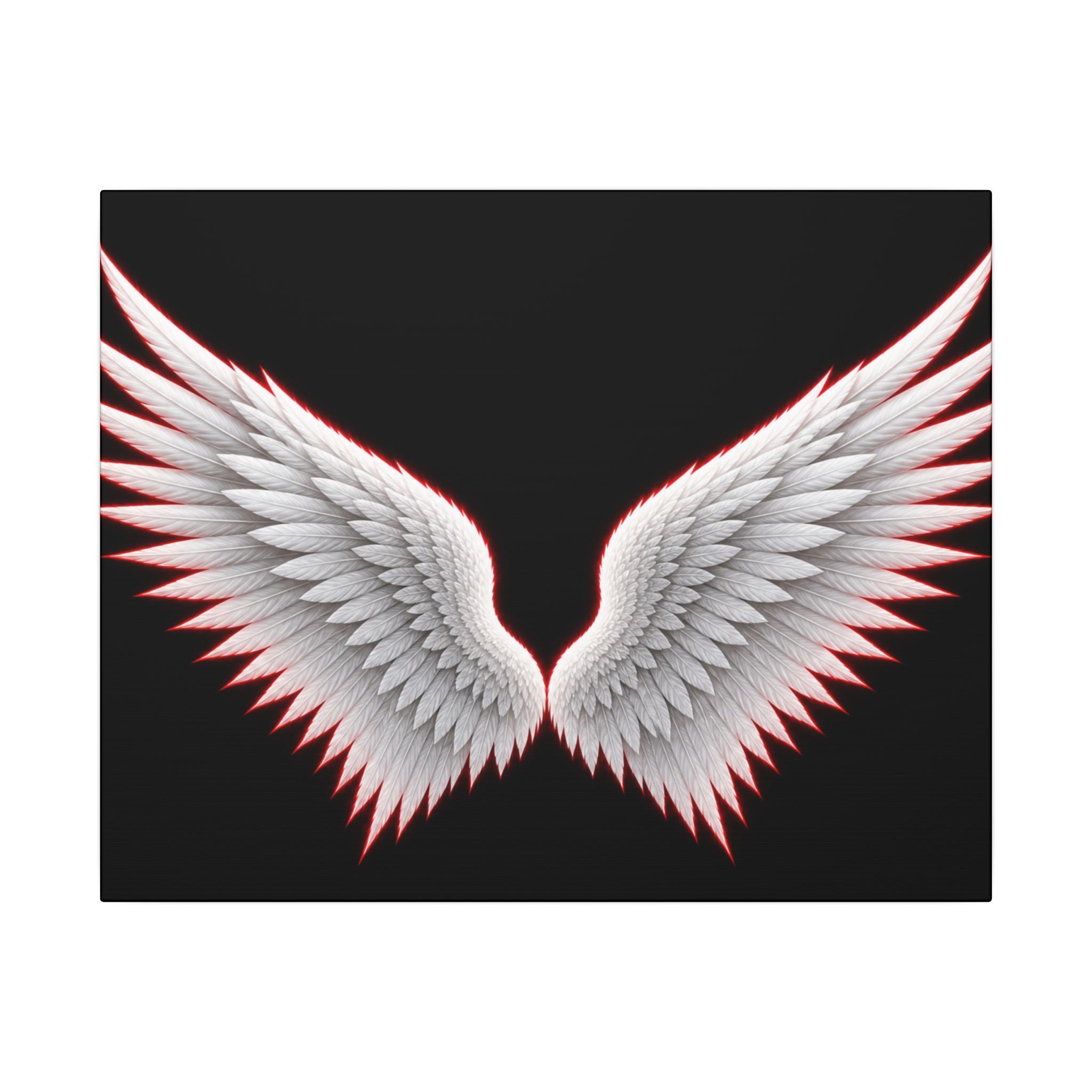 Angel Wings Wall Art Canvas — White Feather Wings on Black Matte Stretched Canvas