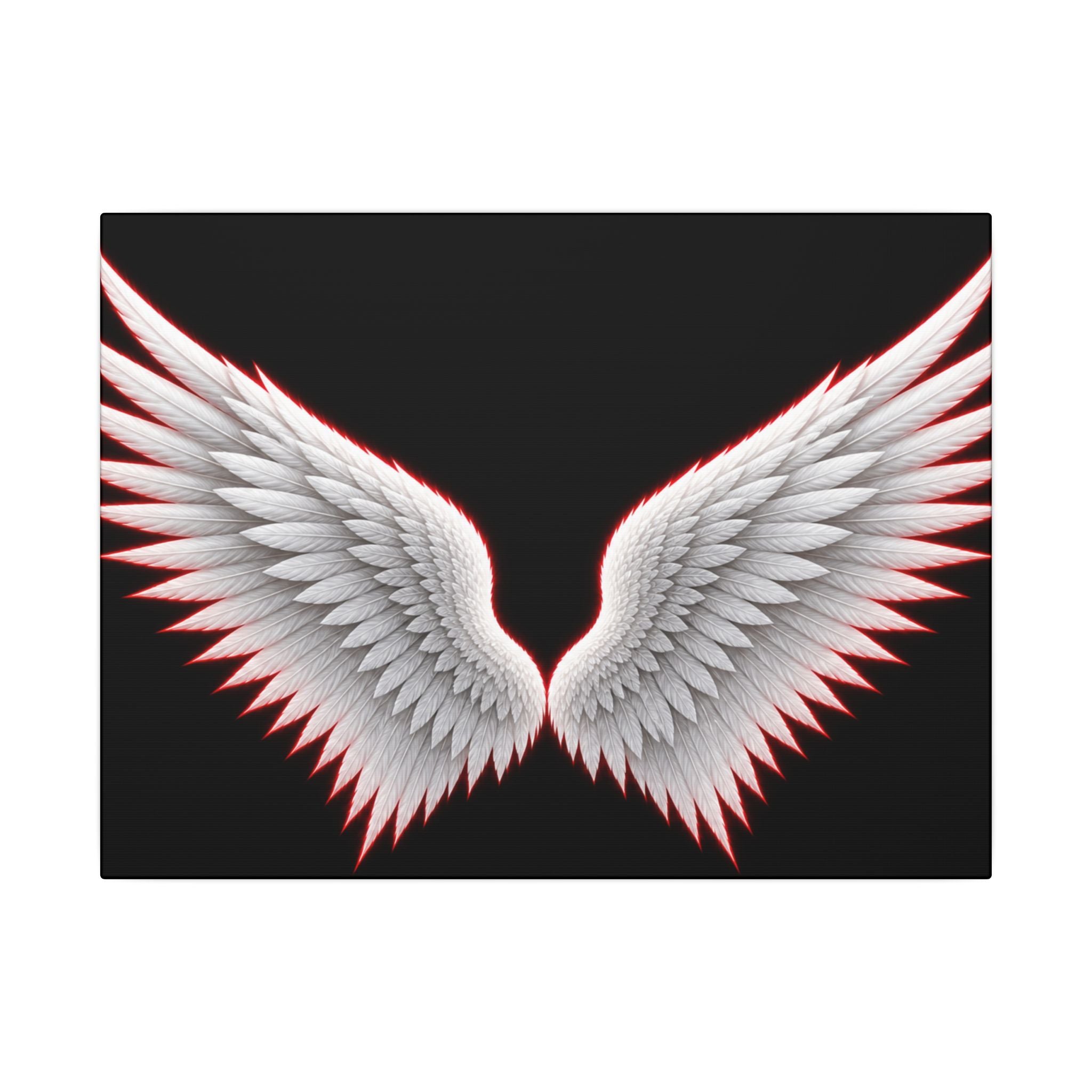 Angel Wings Wall Art Canvas — White Feather Wings on Black Matte Stretched Canvas
